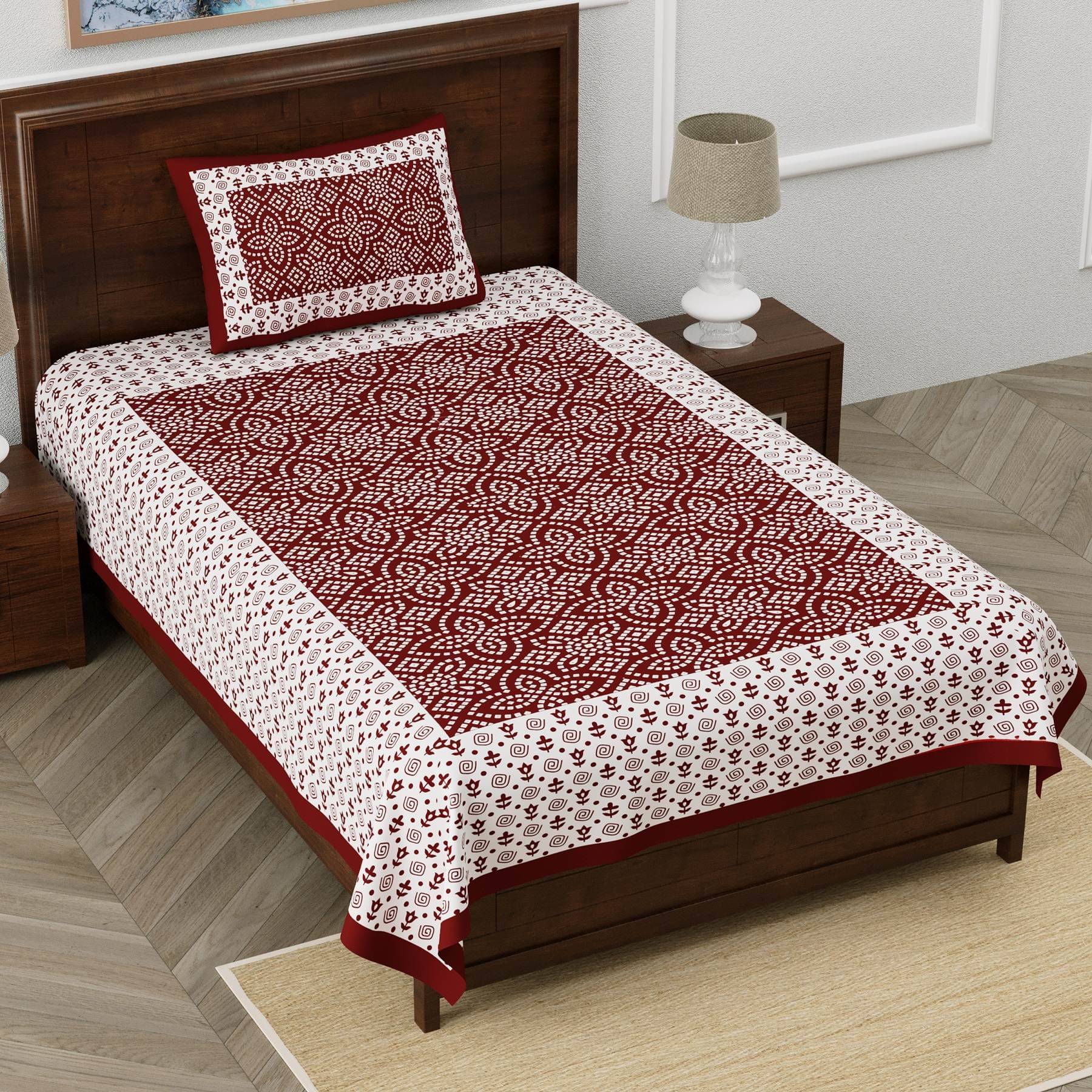     			ABHACLOTHO Cotton 1 Single Bedsheet with 1 Pillow Cover ( Brown )