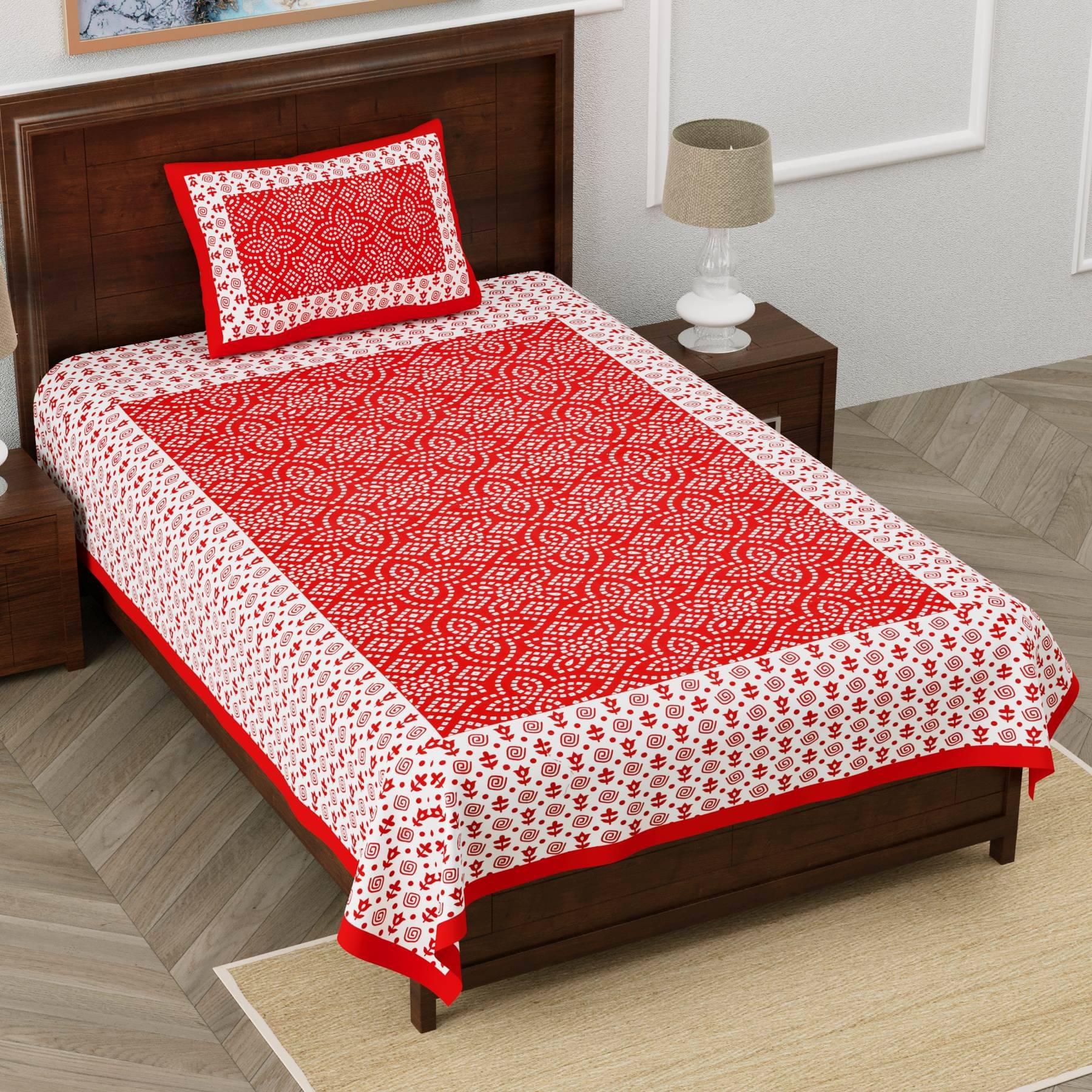 ABHACLOTHO Cotton 1 Single Bedsheet with 1 Pillow Cover ( Red ) ABHACLOTHO Cotton 1 Single Bedsheet with 1 Pillow Cover ( Red )