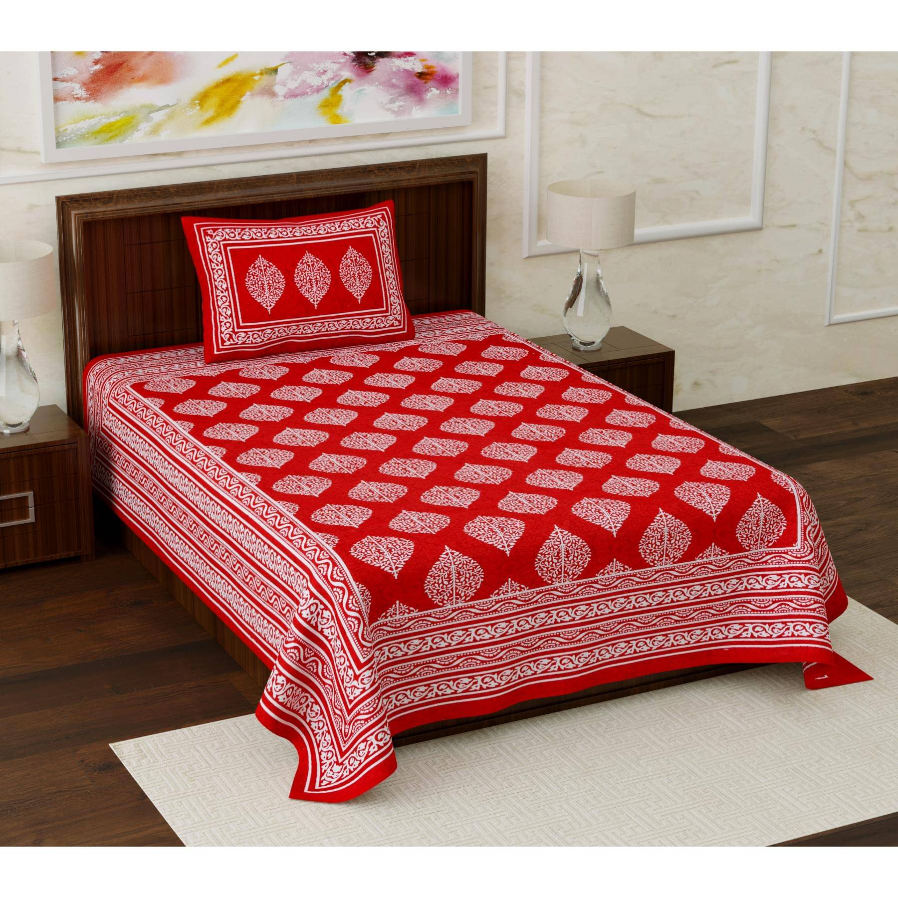 ABHACLOTHO Cotton 1 Single Bedsheet with 1 Pillow Cover ( Red )     			ABHACLOTHO Cotton 1 Single Bedsheet with 1 Pillow Cover ( Red )