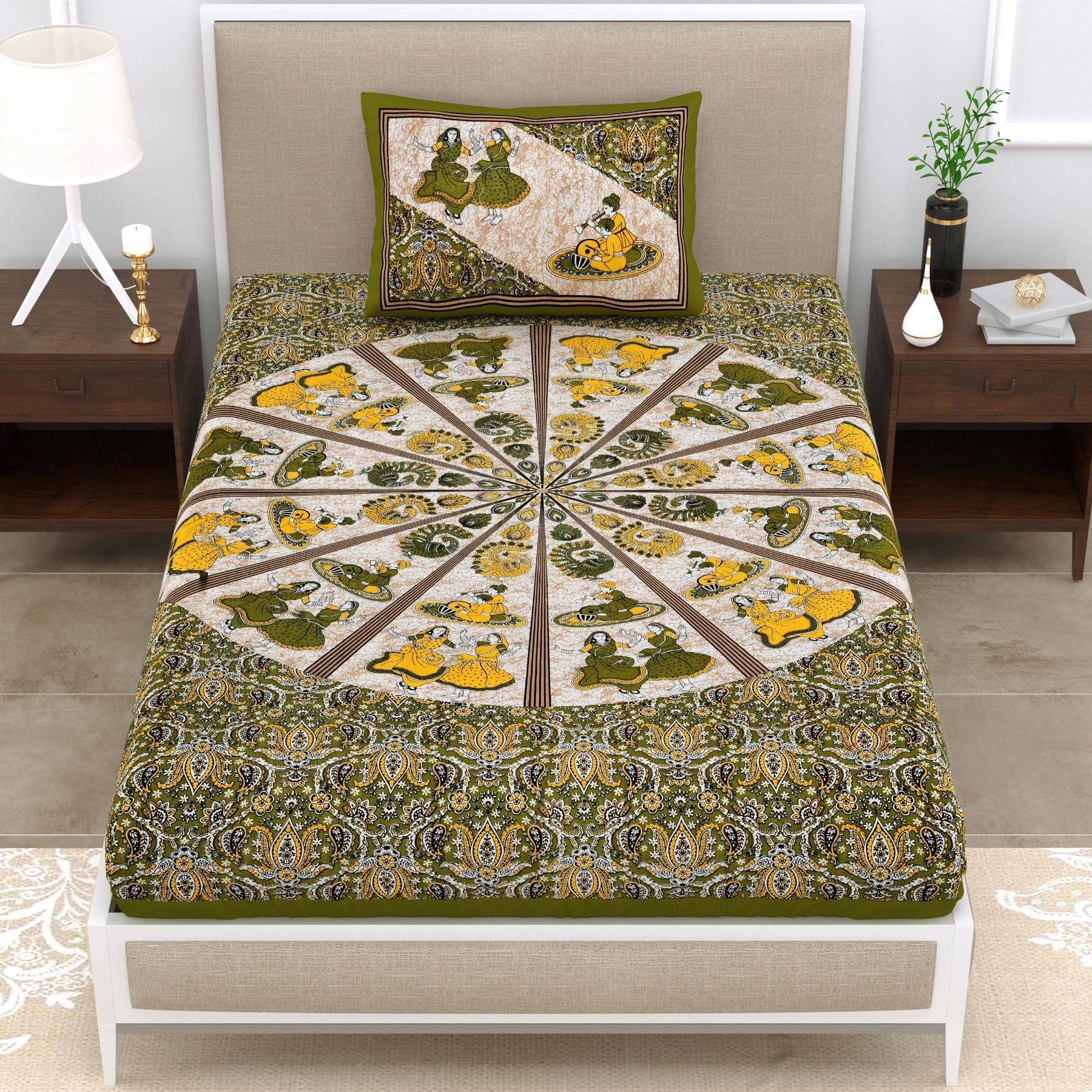 ABHACLOTHO Cotton 1 Single Bedsheet with 1 Pillow Cover ( Green ) ABHACLOTHO Cotton 1 Single Bedsheet with 1 Pillow Cover ( Green )