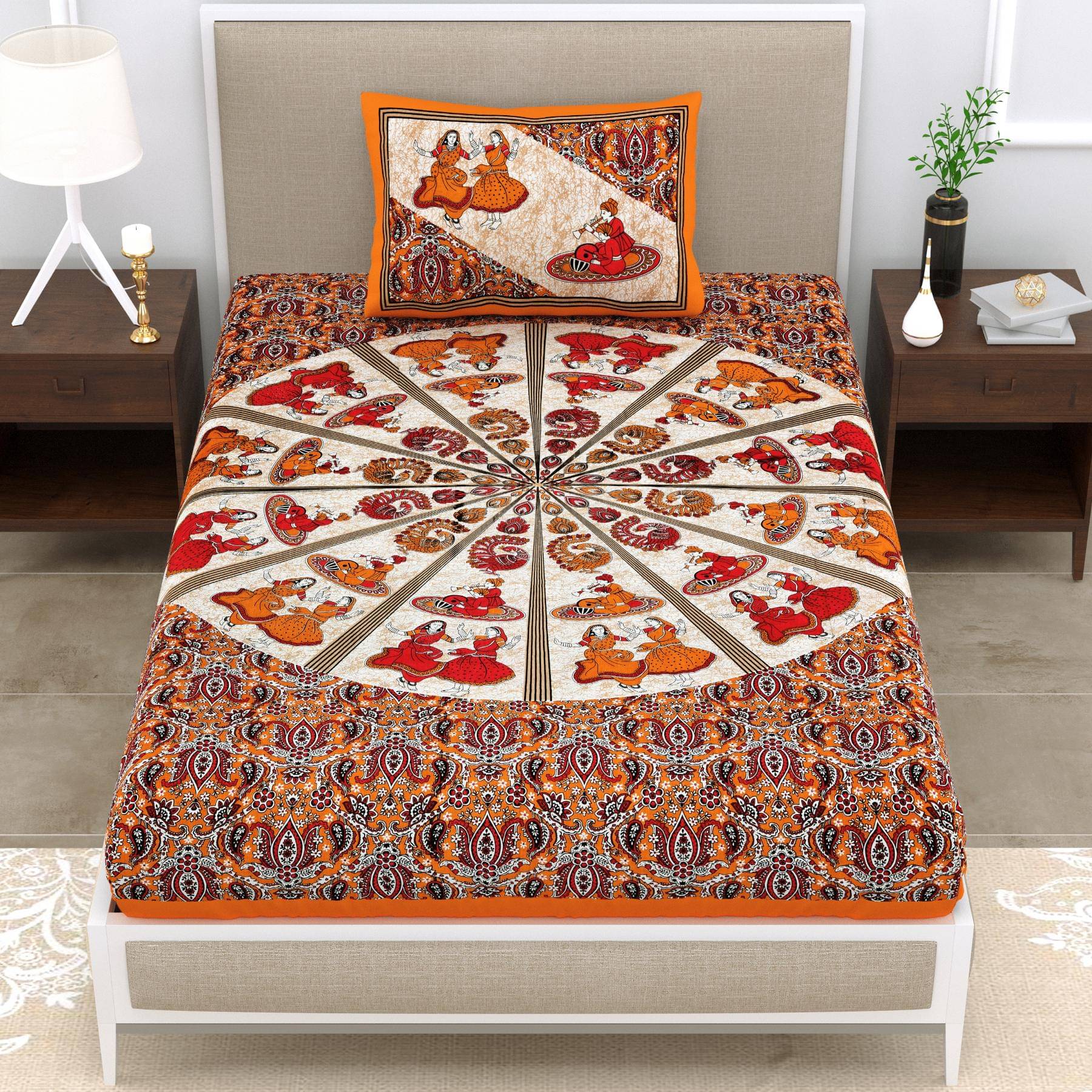 ABHACLOTHO Cotton 1 Single Bedsheet with 1 Pillow Cover ( Orange ) ABHACLOTHO Cotton 1 Single Bedsheet with 1 Pillow Cover ( Orange )