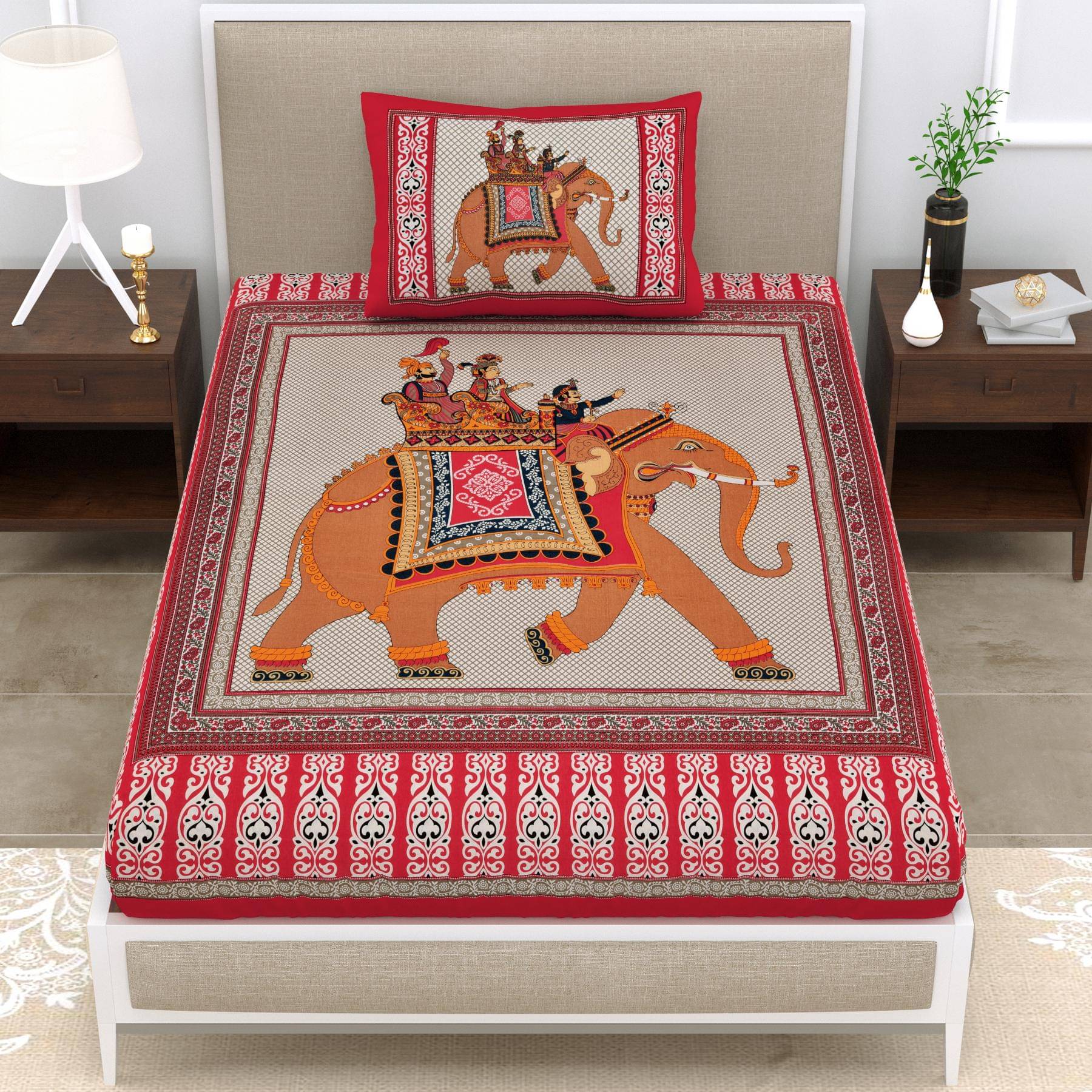 ABHACLOTHO Cotton 1 Single Bedsheet with 1 Pillow Cover ( Red ) ABHACLOTHO Cotton 1 Single Bedsheet with 1 Pillow Cover ( Red )