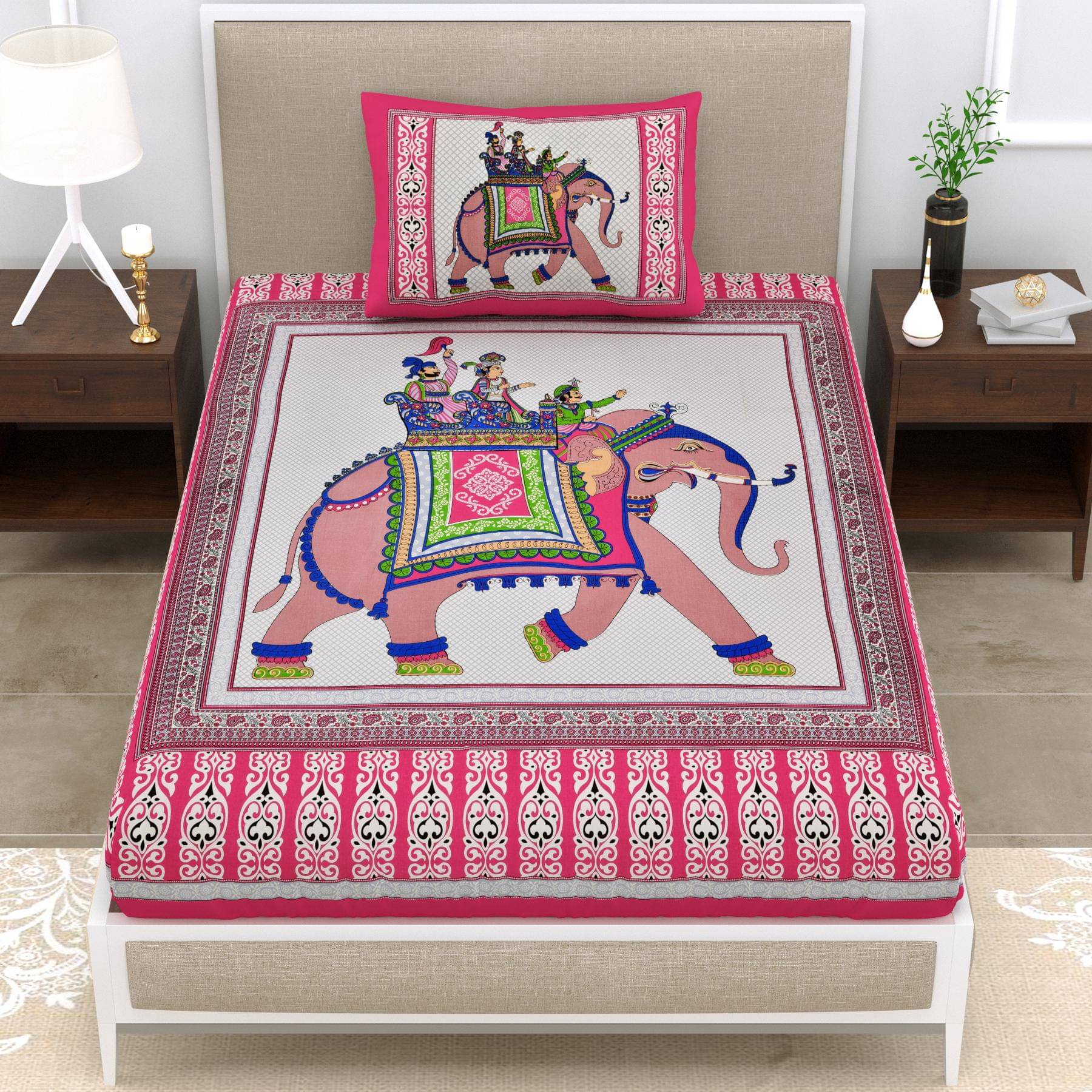 ABHACLOTHO Cotton 1 Single Bedsheet with 1 Pillow Cover ( Pink )     			ABHACLOTHO Cotton 1 Single Bedsheet with 1 Pillow Cover ( Pink )