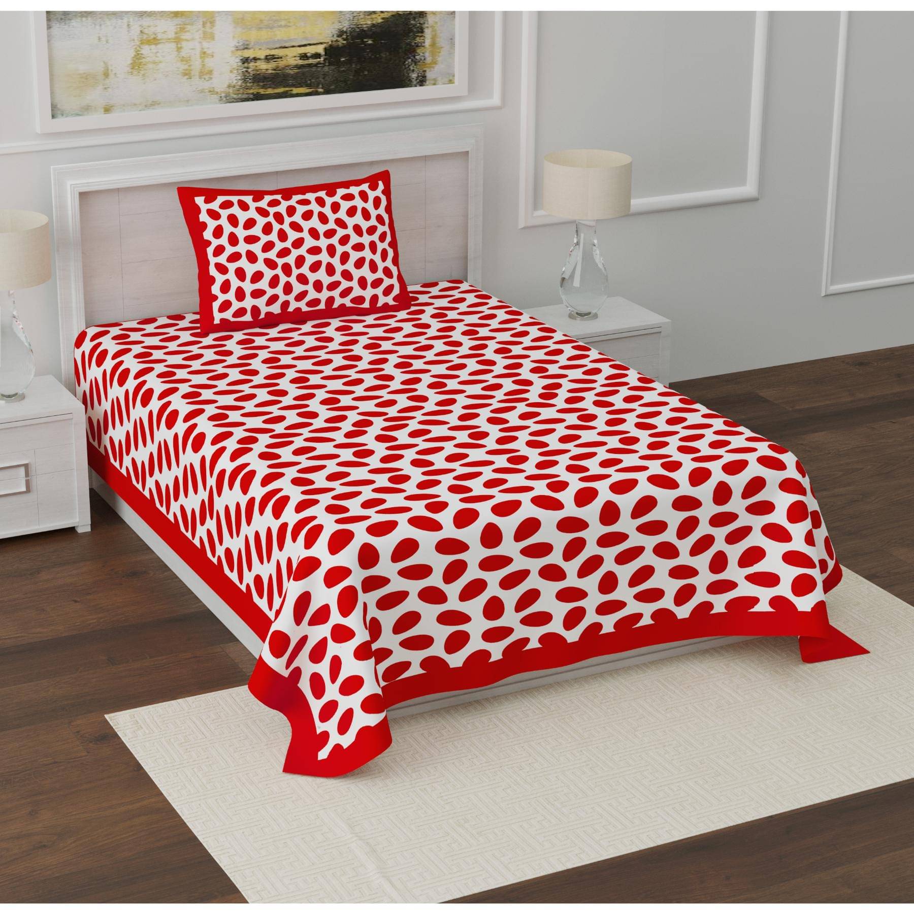     			ABHACLOTHO Cotton 1 Single Bedsheet with 1 Pillow Cover ( Red )