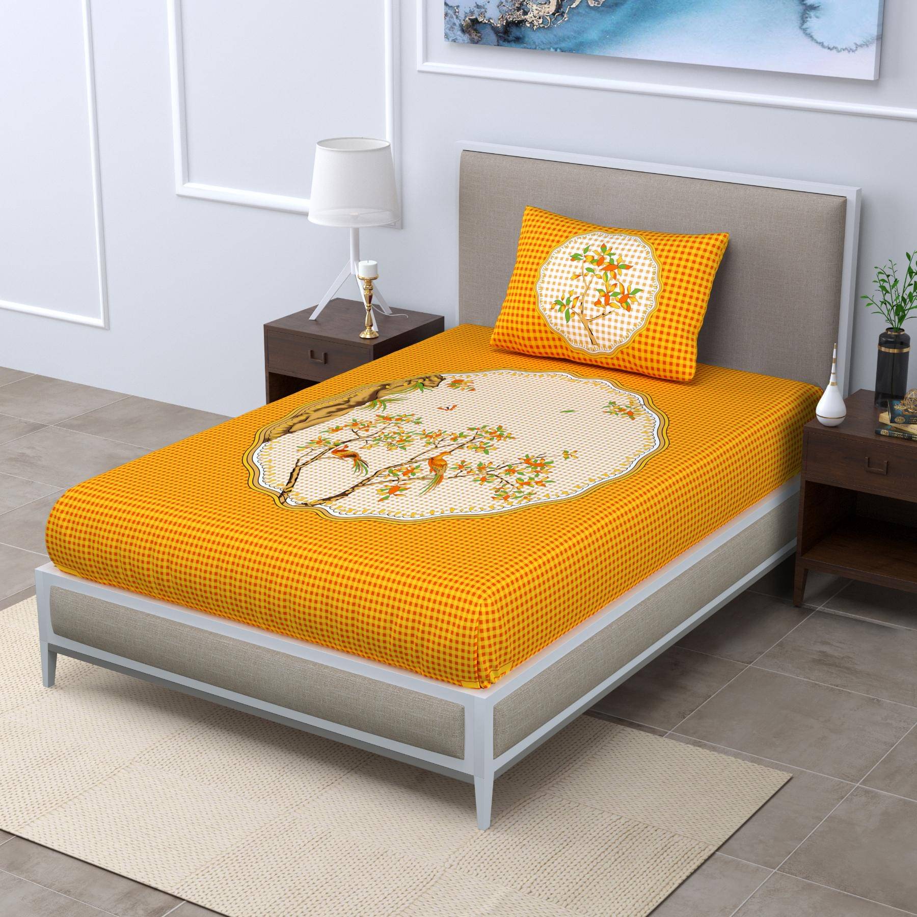 ABHACLOTHO Cotton 1 Single Bedsheet with 1 Pillow Cover ( Yellow ) ABHACLOTHO Cotton 1 Single Bedsheet with 1 Pillow Cover ( Yellow )