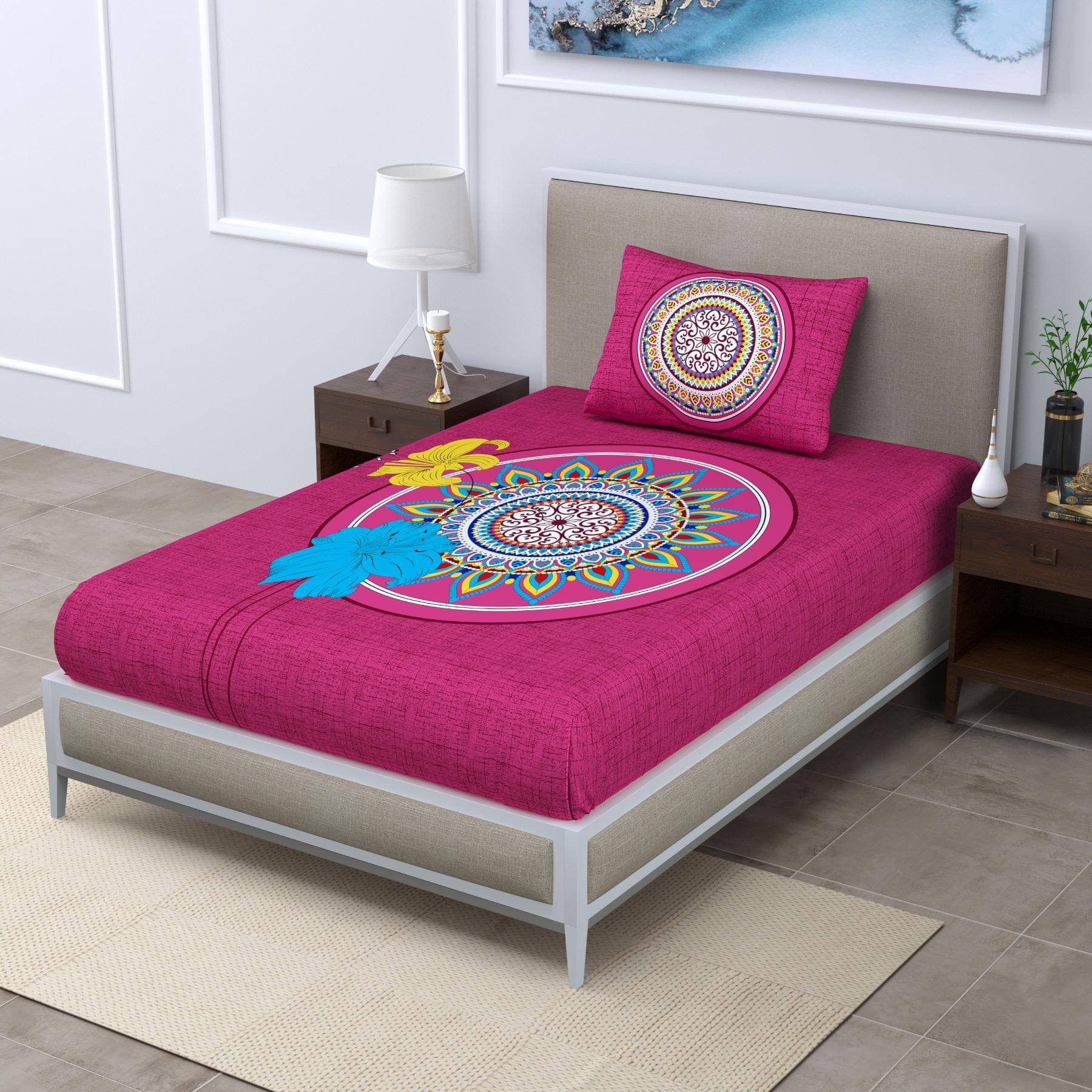 ABHACLOTHO Cotton 1 Single Bedsheet with 1 Pillow Cover ( Pink ) ABHACLOTHO Cotton 1 Single Bedsheet with 1 Pillow Cover ( Pink )