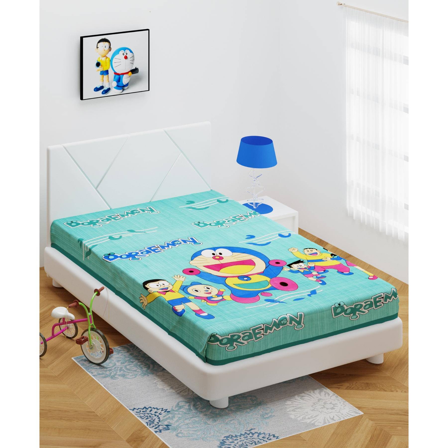     			ABHACLOTHO Cotton 1 Single Bedsheet with 1 Pillow Cover ( Sky Blue )