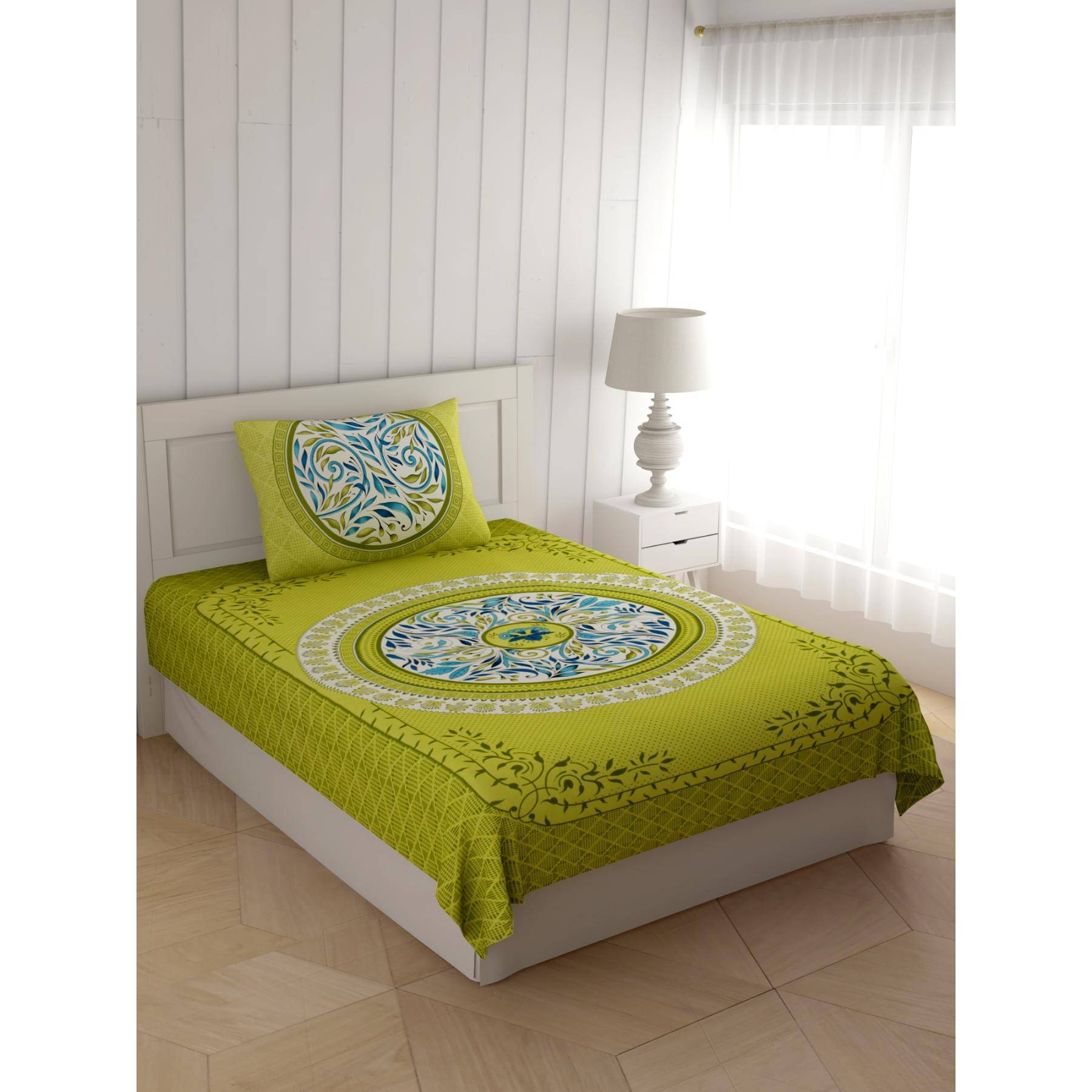 ABHACLOTHO Cotton 1 Single Bedsheet with 1 Pillow Cover ( Green ) ABHACLOTHO Cotton 1 Single Bedsheet with 1 Pillow Cover ( Green )