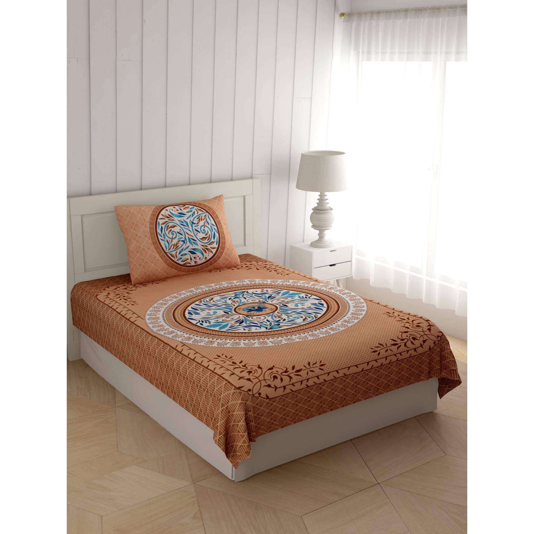 ABHACLOTHO Cotton 1 Single Bedsheet with 1 Pillow Cover ( Brown )     			ABHACLOTHO Cotton 1 Single Bedsheet with 1 Pillow Cover ( Brown )
