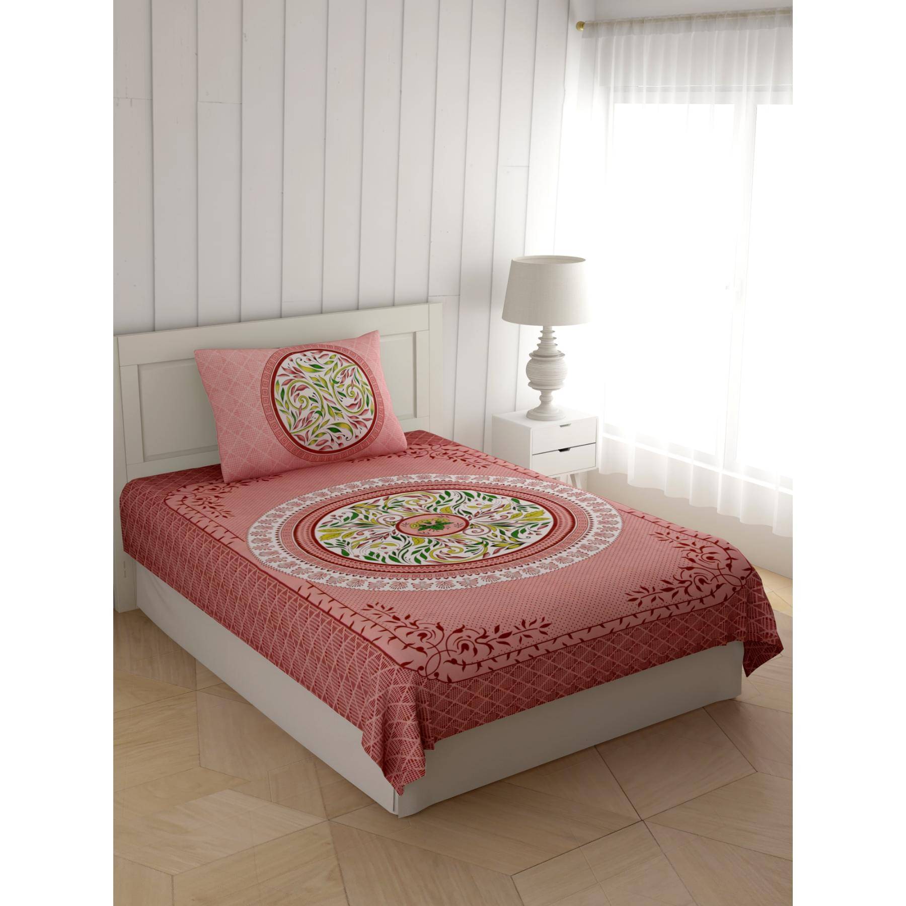     			ABHACLOTHO Cotton 1 Single Bedsheet with 1 Pillow Cover ( Maroon )