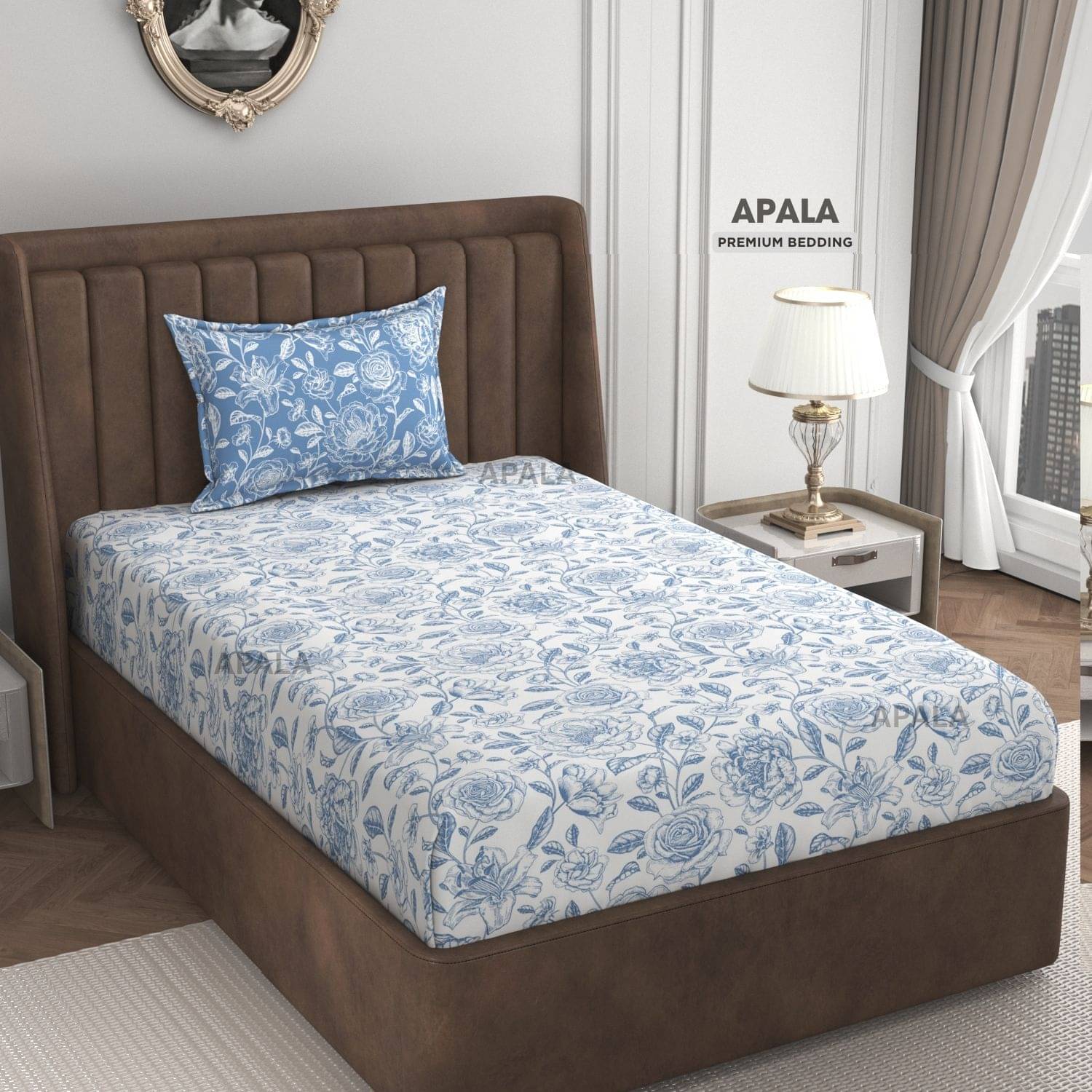     			Apala Microfiber 1 Single Bedsheet with 1 Pillow Cover ( Sky Blue )