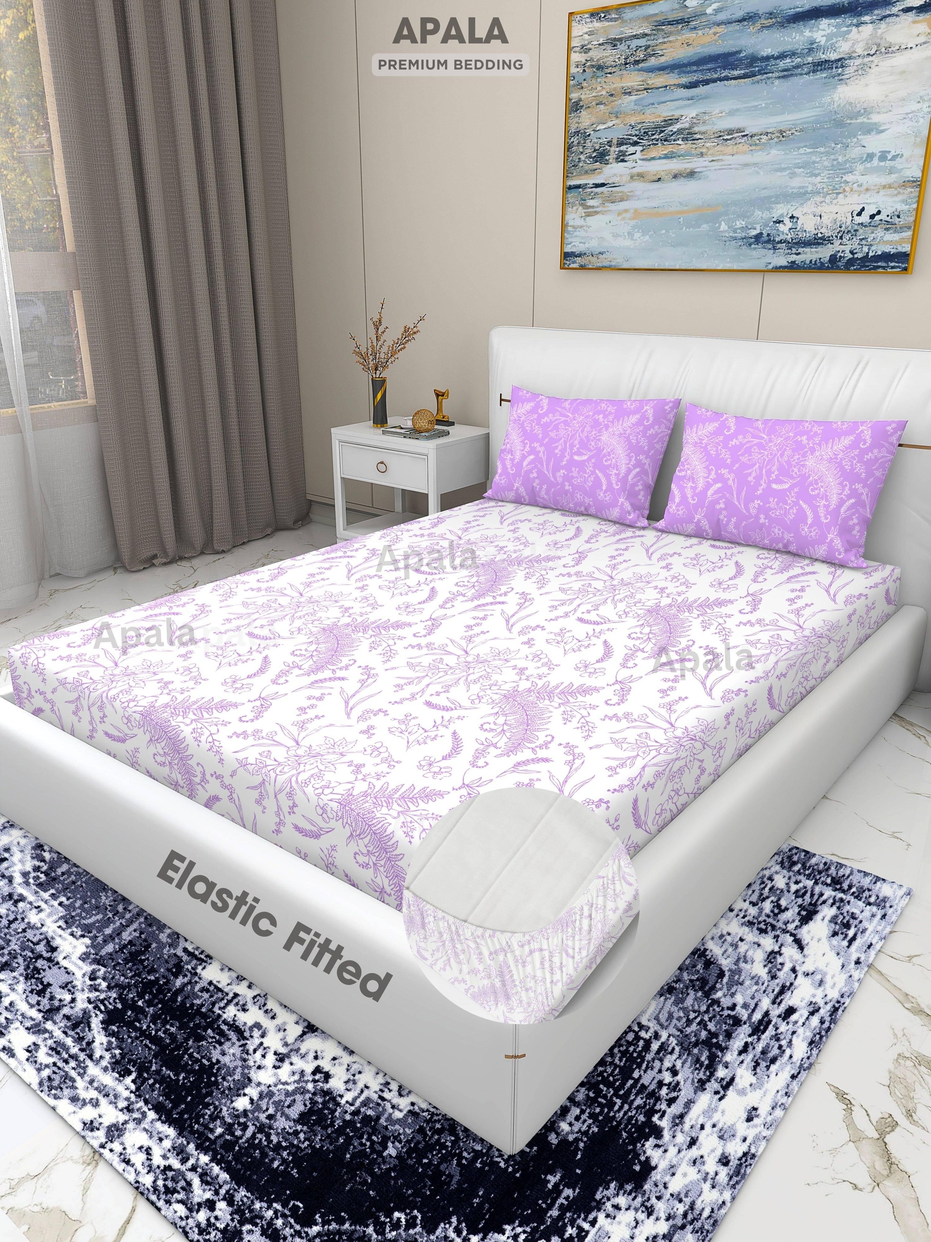 Apala Microfibre Abstract Fitted 1 Bedsheet with 2 Pillow Covers ( King Size ) - Cream Apala Microfibre Abstract Fitted 1 Bedsheet with 2 Pillow Covers ( King Size ) - Cream