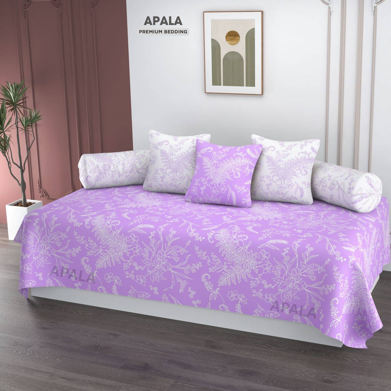    			Apala Microfibre Floral Diwan Set 6 Pcs - Purple