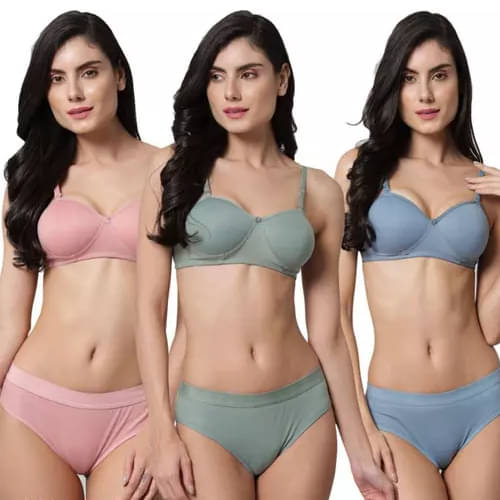 BODY LABLE Pack of 3 Cotton Blend Bra & Panty Set For Women ( Multicolor ) BODY LABLE Pack of 3 Cotton Blend Bra & Panty Set For Women ( Multicolor )
