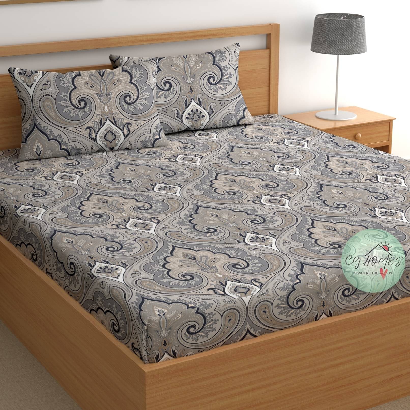     			CG HOMES Cotton 1 Double Bedsheet with 2 Pillow Covers ( Gray )