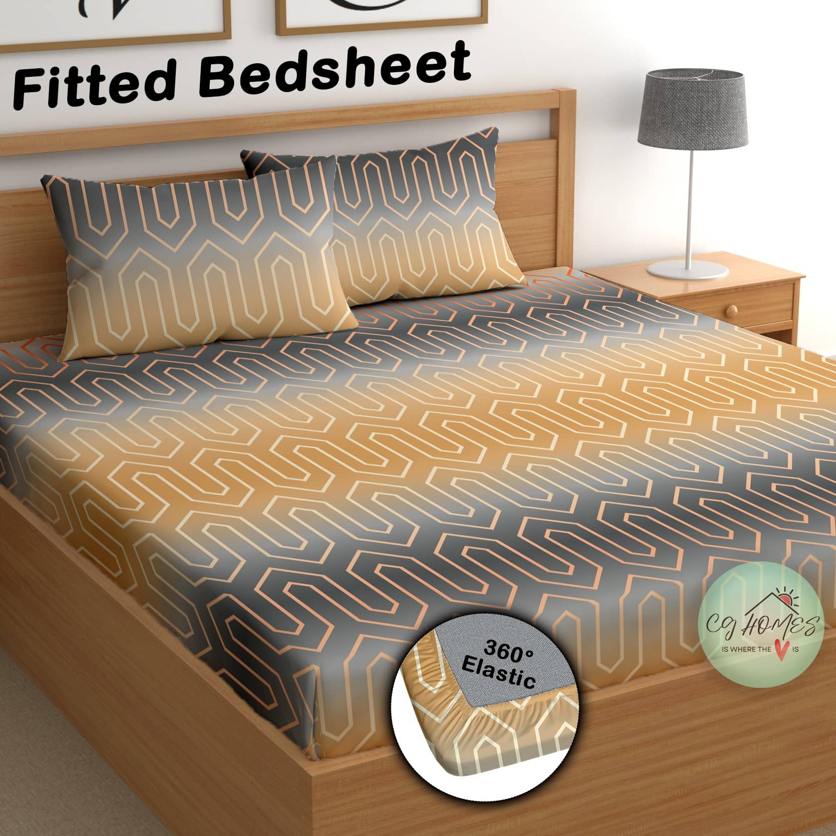 CG HOMES Cotton 1 Double Fitted Bedsheet with 2 Pillow Covers ( 183 cm x 183 cm ) , Gray