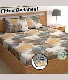 CG HOMES Cotton 1 Double Fitted Bedsheet with 2 Pillow Covers ( 183 cm x 183 cm ) , Multi