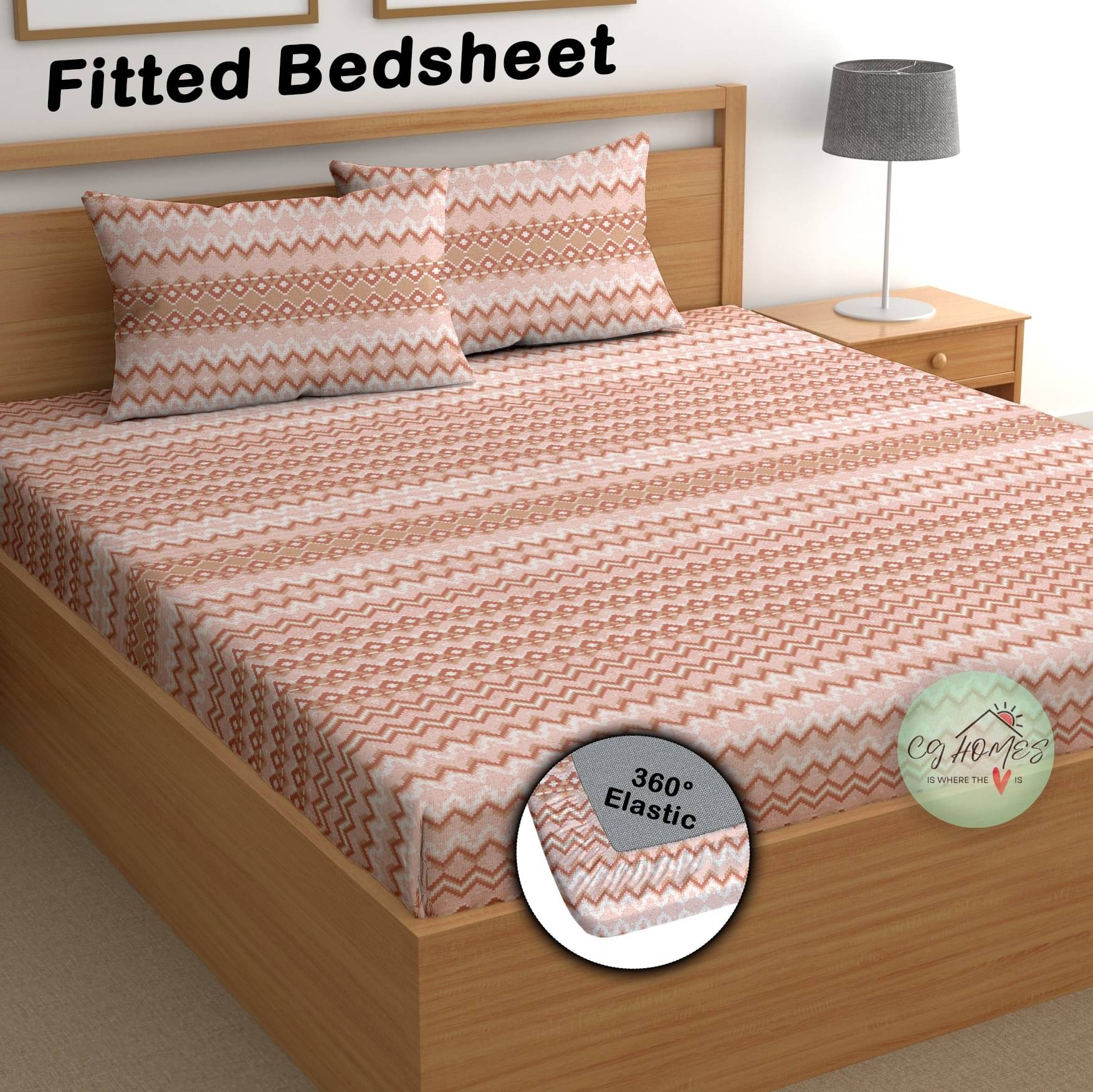     			CG HOMES Cotton Floral Fitted 1 Bedsheet with 2 Pillow Covers ( Double Bed ) - Orange