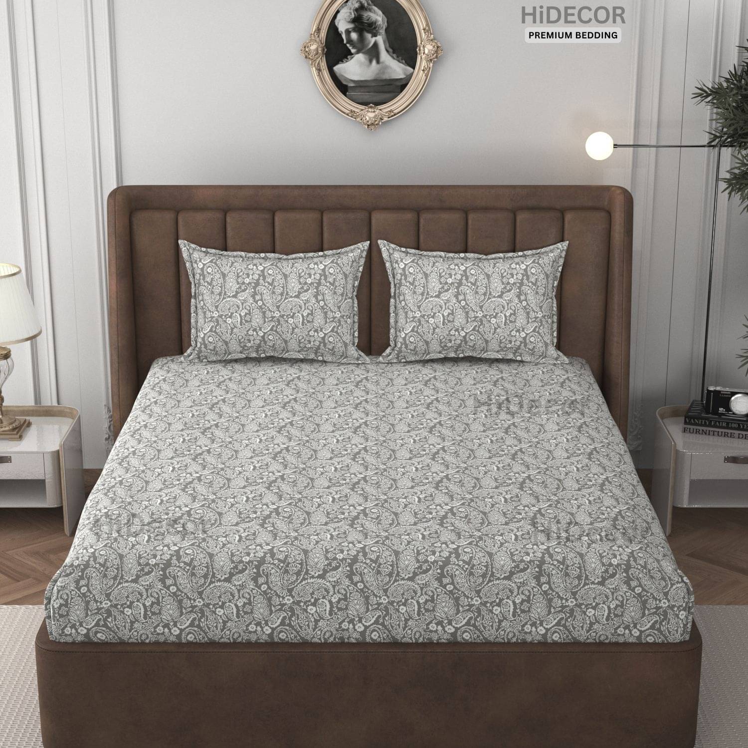     			HIDECOR Microfiber 1 Double King Bedsheet with 2 Pillow Covers ( Gray )