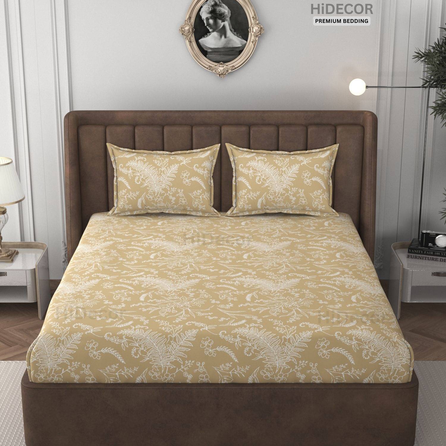     			HIDECOR Microfiber 1 Double King Bedsheet with 2 Pillow Covers ( Gold )
