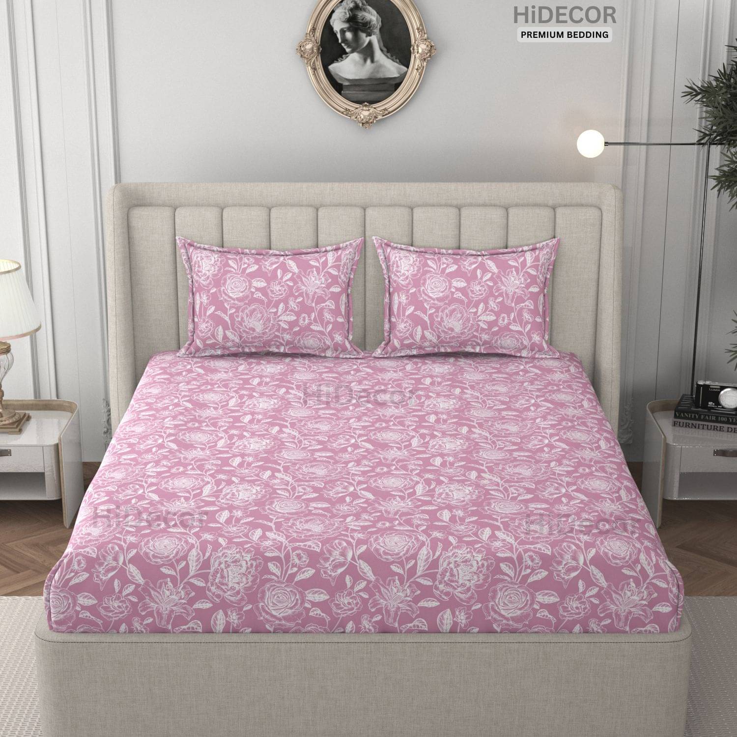     			HIDECOR Microfiber 1 Double King Bedsheet with 2 Pillow Covers ( Pink )