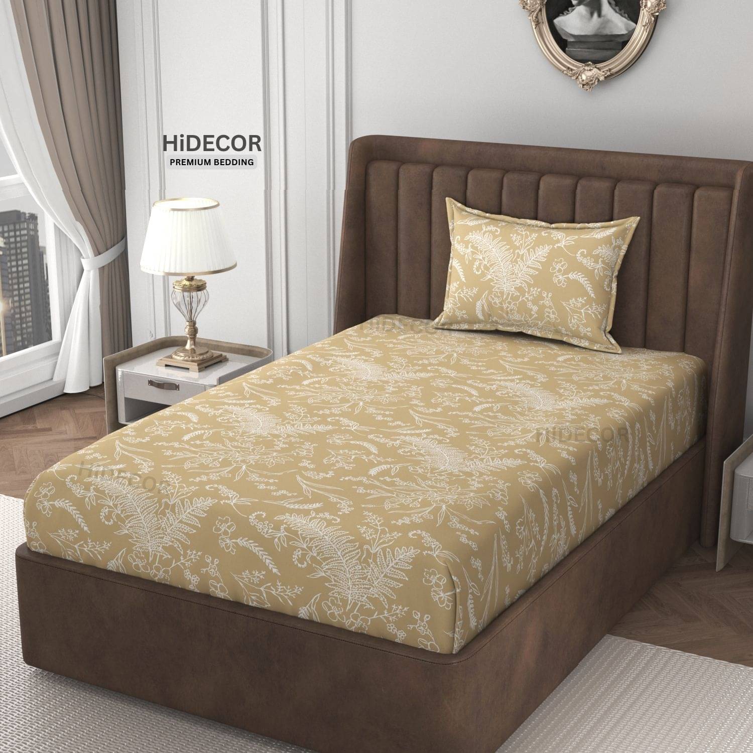     			HIDECOR Microfiber 1 Single Bedsheet with 1 Pillow Cover ( Gold )