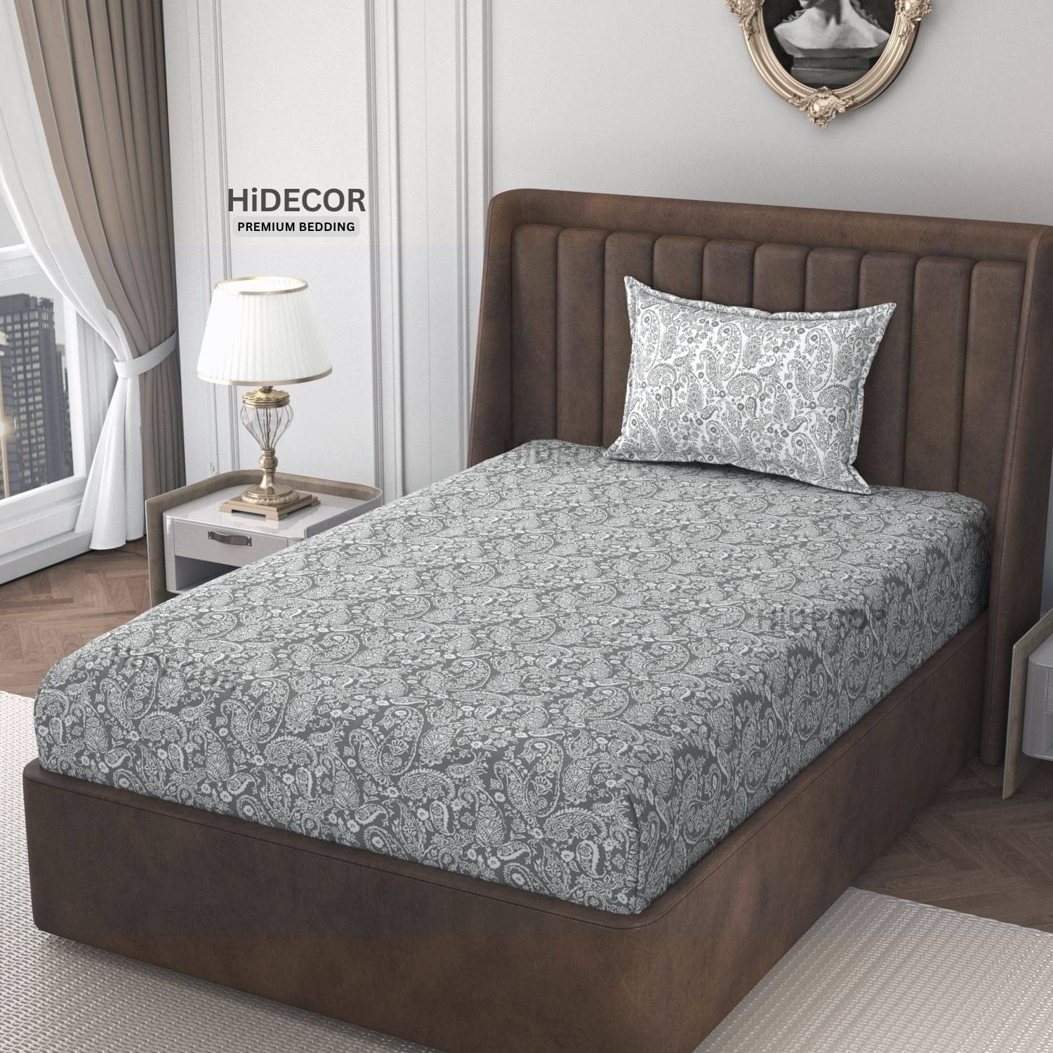     			HIDECOR Microfiber 1 Single Bedsheet with 1 Pillow Cover ( Grey )
