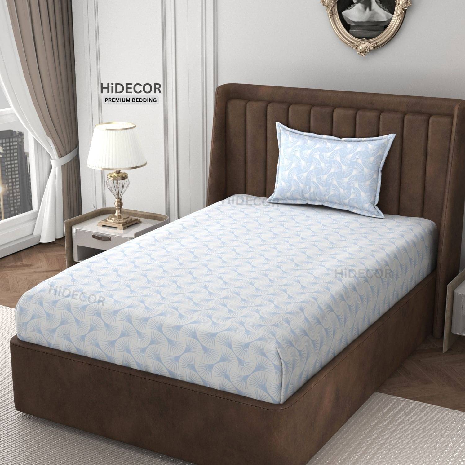     			HIDECOR Microfiber 1 Single Bedsheet with 1 Pillow Cover ( Sky Blue )