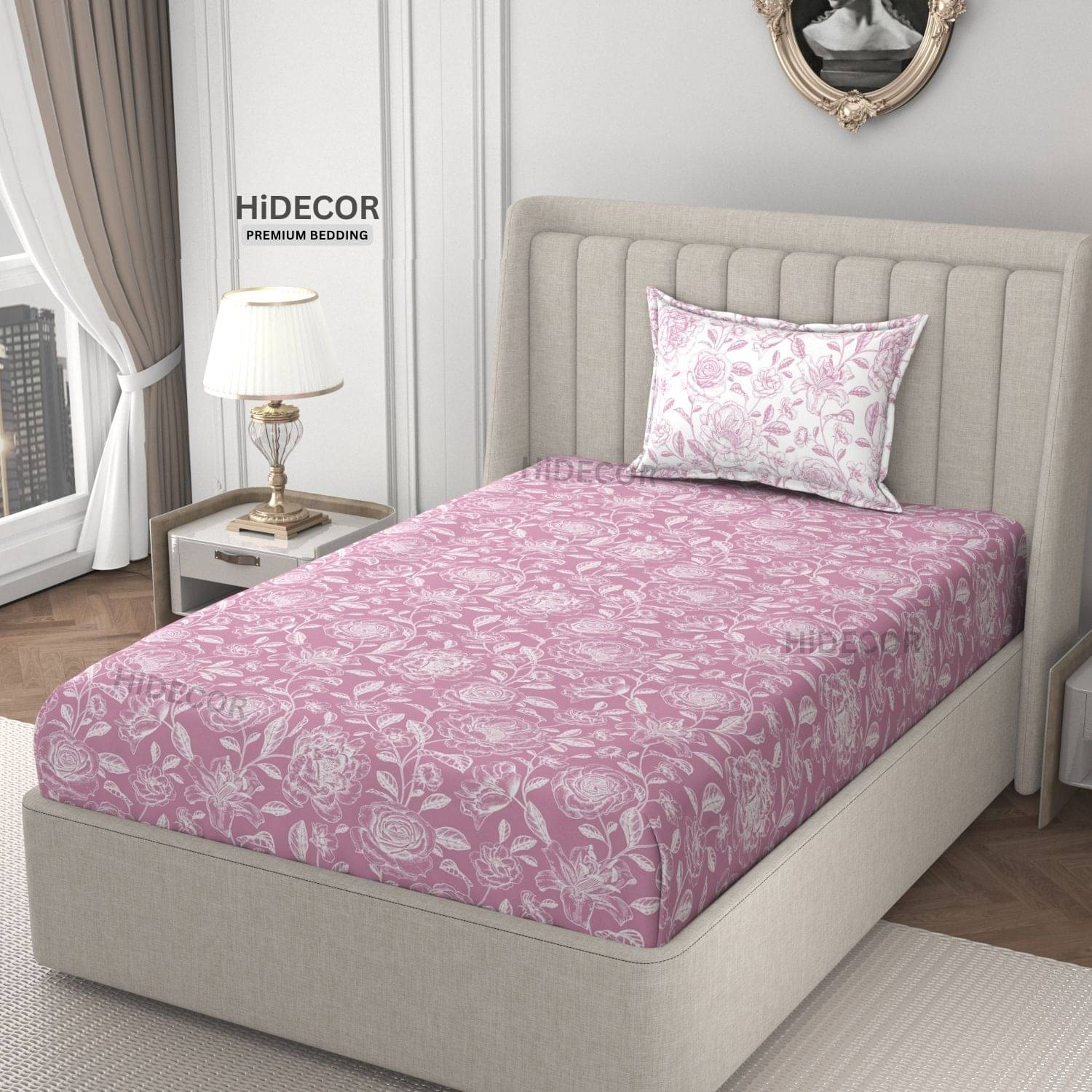     			HIDECOR Microfiber 1 Single Bedsheet with 1 Pillow Cover ( Magenta )