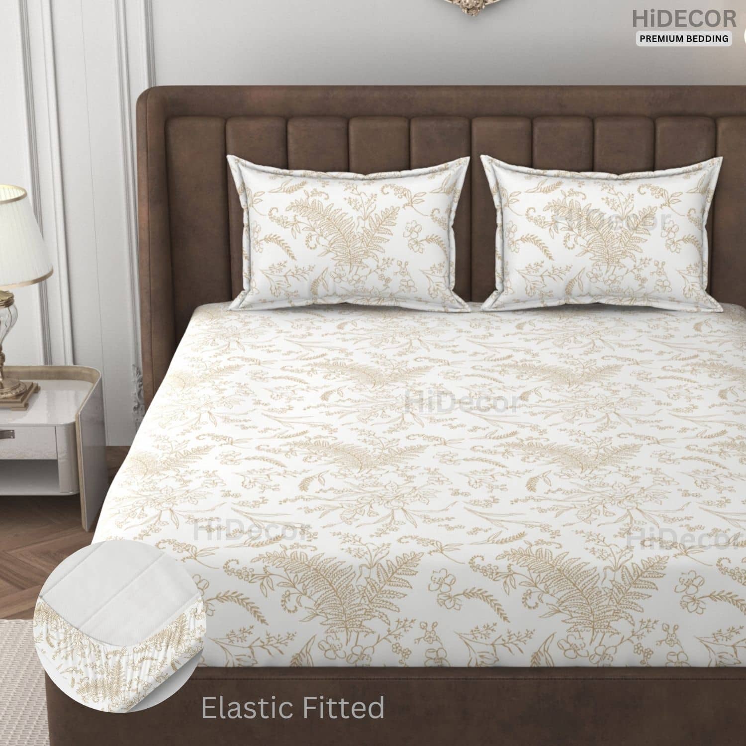 HIDECOR Microfibre 1 King Fitted Bedsheet with 2 Pillow Covers ( 198 cm x 182 cm ) , Off White