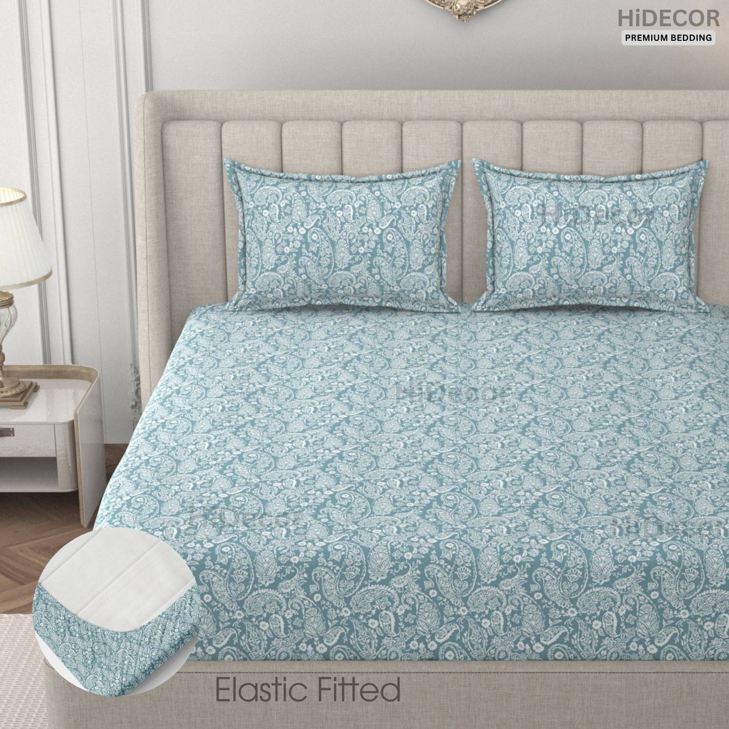 HIDECOR Microfibre Abstract Fitted 1 Bedsheet with 2 Pillow Covers ( King Size ) - Blue HIDECOR Microfibre Abstract Fitted 1 Bedsheet with 2 Pillow Covers ( King Size ) - Blue
