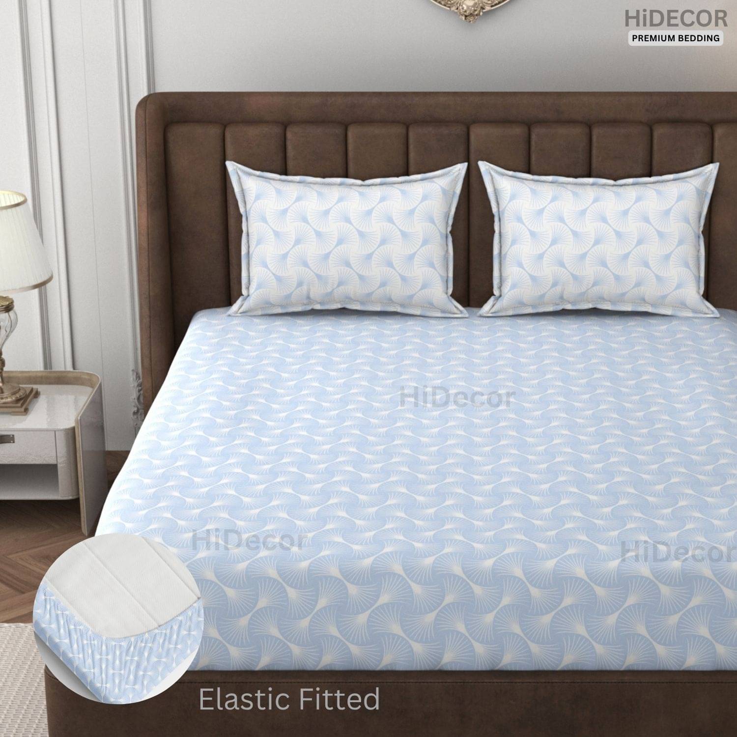 HIDECOR Microfibre Abstract Fitted 1 Bedsheet with 2 Pillow Covers ( King Size ) - Sky Blue HIDECOR Microfibre Abstract Fitted 1 Bedsheet with 2 Pillow Covers ( King Size ) - Sky Blue
