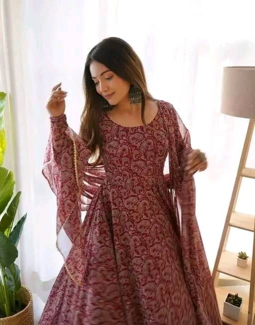 Jivandhara Women Georgette Anarkali Stitched Ethnic Gown ( Maroon ) Jivandhara Women Georgette Anarkali Stitched Ethnic Gown ( Maroon )
