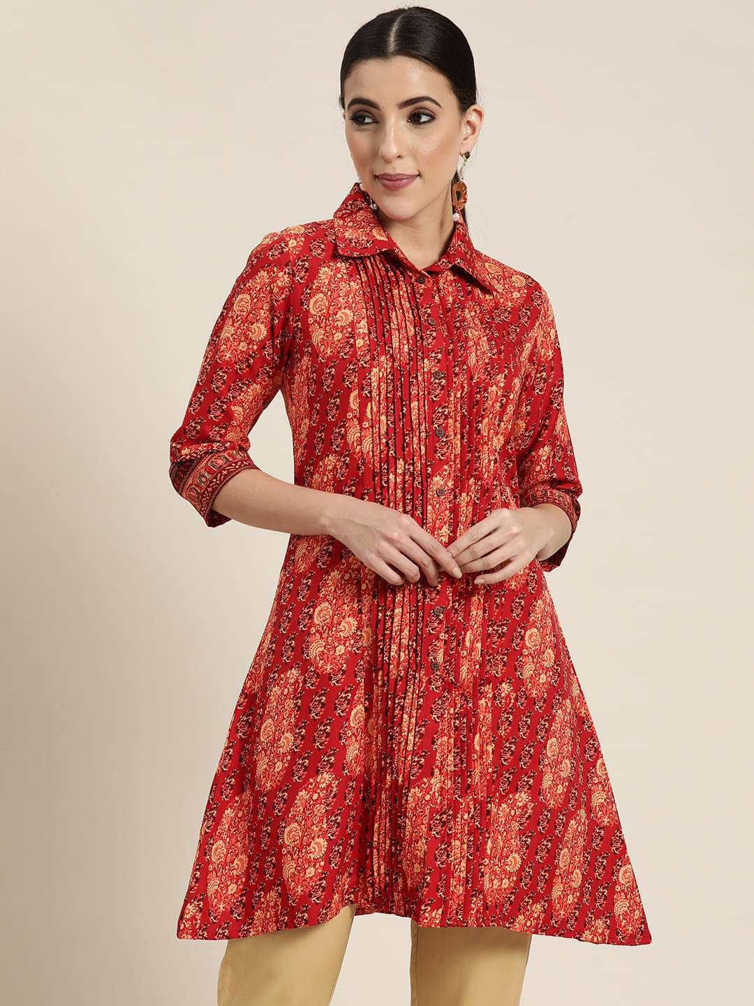 Juniper Women Georgette Printed A-line Kurti ( Red ) Juniper Women Georgette Printed A-line Kurti ( Red )