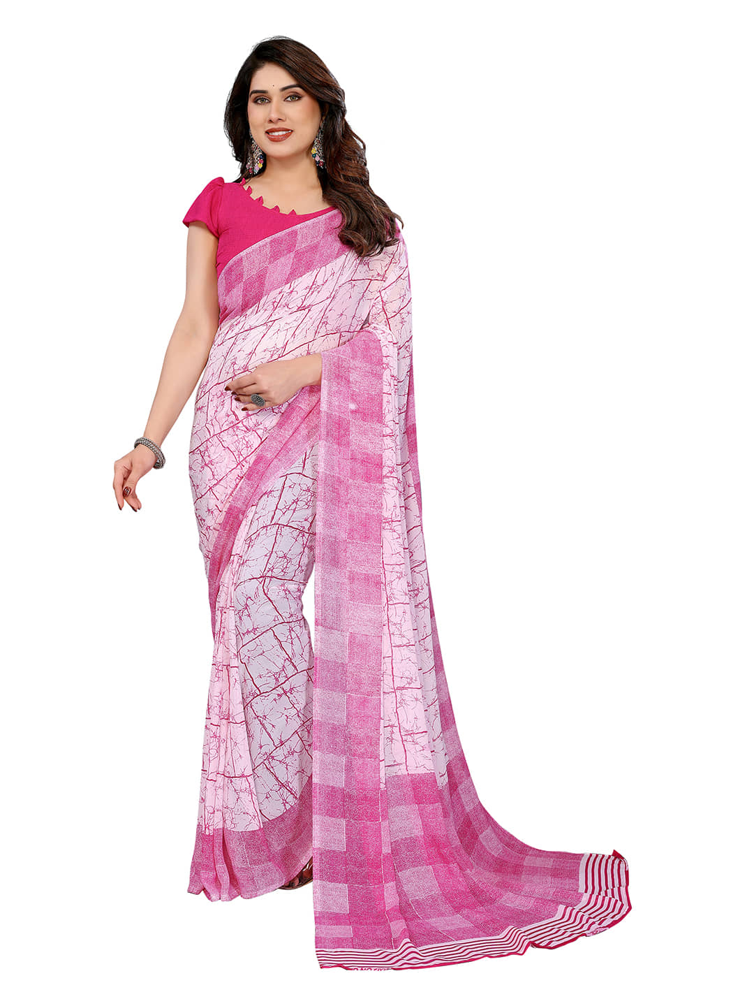 Kashvi Sarees Georgette Printed Ilkal Saree With Unstitched Blouse Piece ( Pink ) - Sarees | Buy online on ZillyBuy