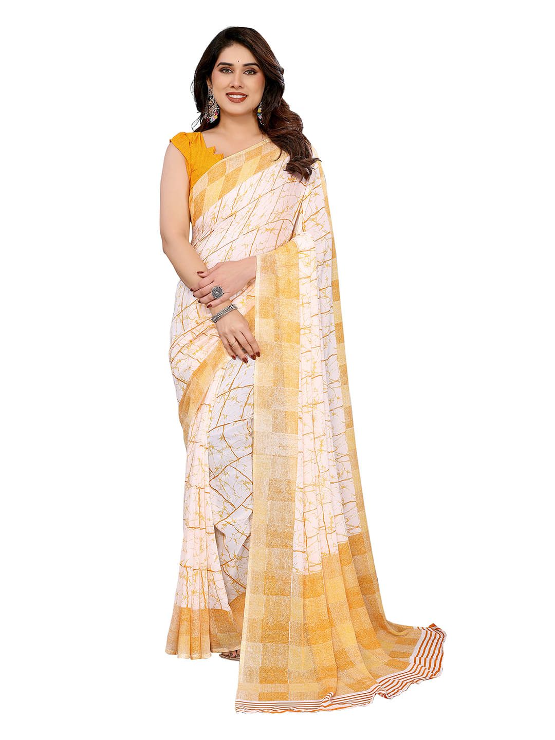 Kashvi Sarees Georgette Printed Ilkal Saree With Unstitched Blouse Piece ( Yellow )     			Kashvi Sarees Georgette Printed Ilkal Saree With Unstitched Blouse Piece ( Yellow )