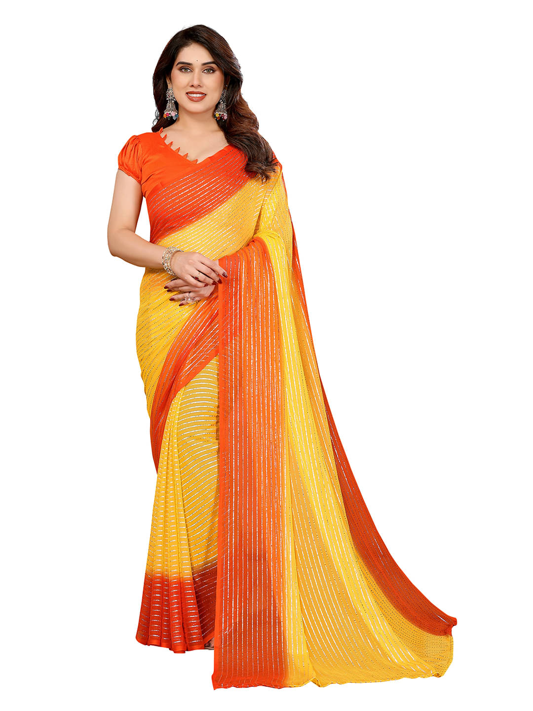 Kashvi Sarees Georgette Striped Ilkal Saree With Unstitched Blouse Piece ( Yellow ) Kashvi Sarees Georgette Striped Ilkal Saree With Unstitched Blouse Piece ( Yellow )