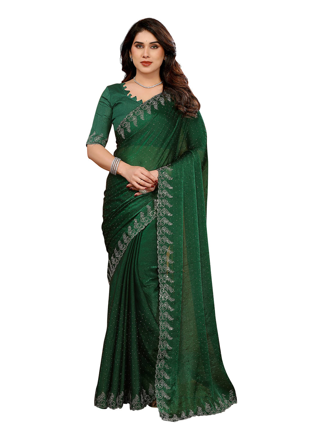     			Kashvi Sarees Silk Blend Solid Ilkal Saree With Unstitched Blouse Piece ( Green )
