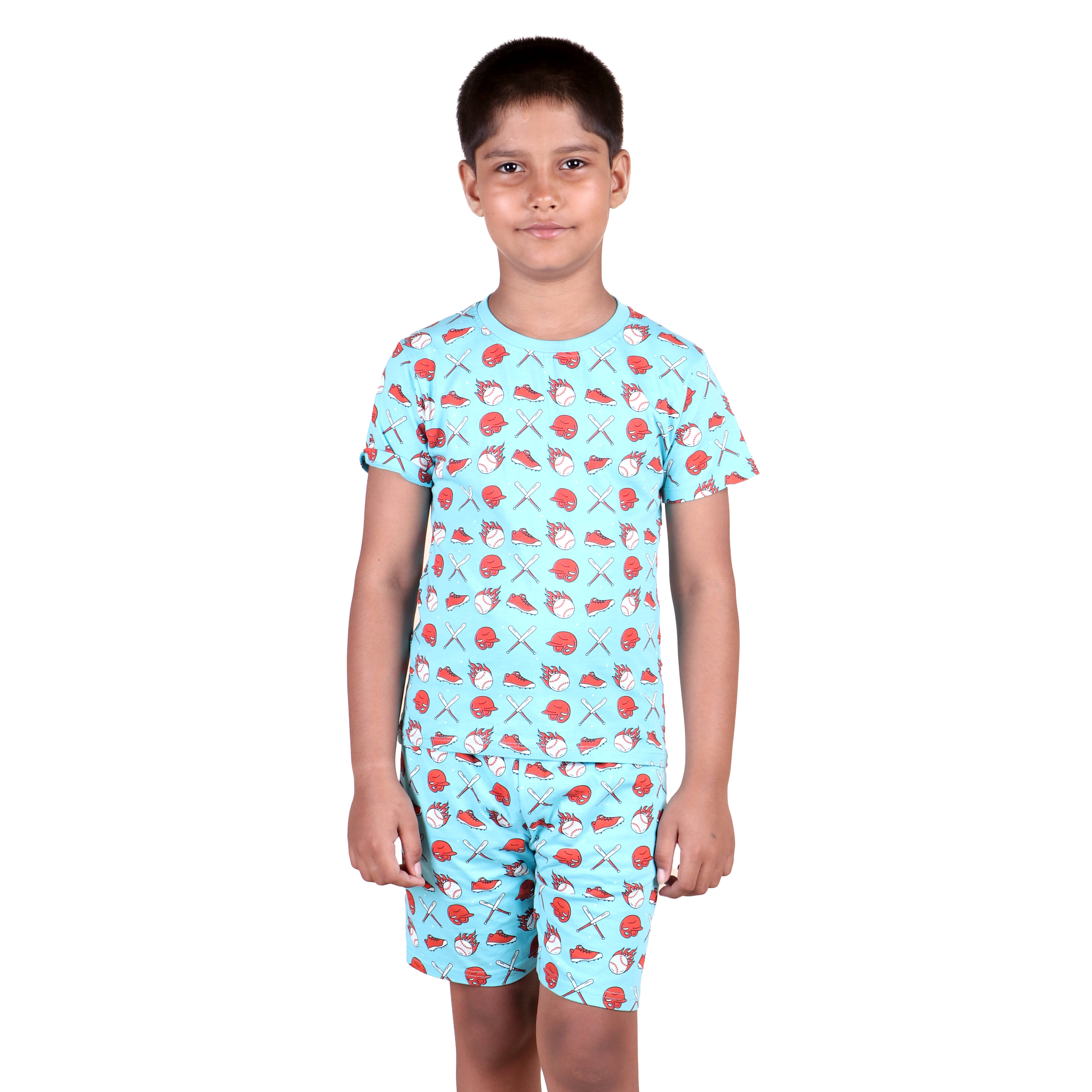 Kidzee Kingdom Pack of 1 Boys Cotton T-Shirts & Shorts Set ( Light Blue ) Kidzee Kingdom Pack of 1 Boys Cotton T-Shirts & Shorts Set ( Light Blue )