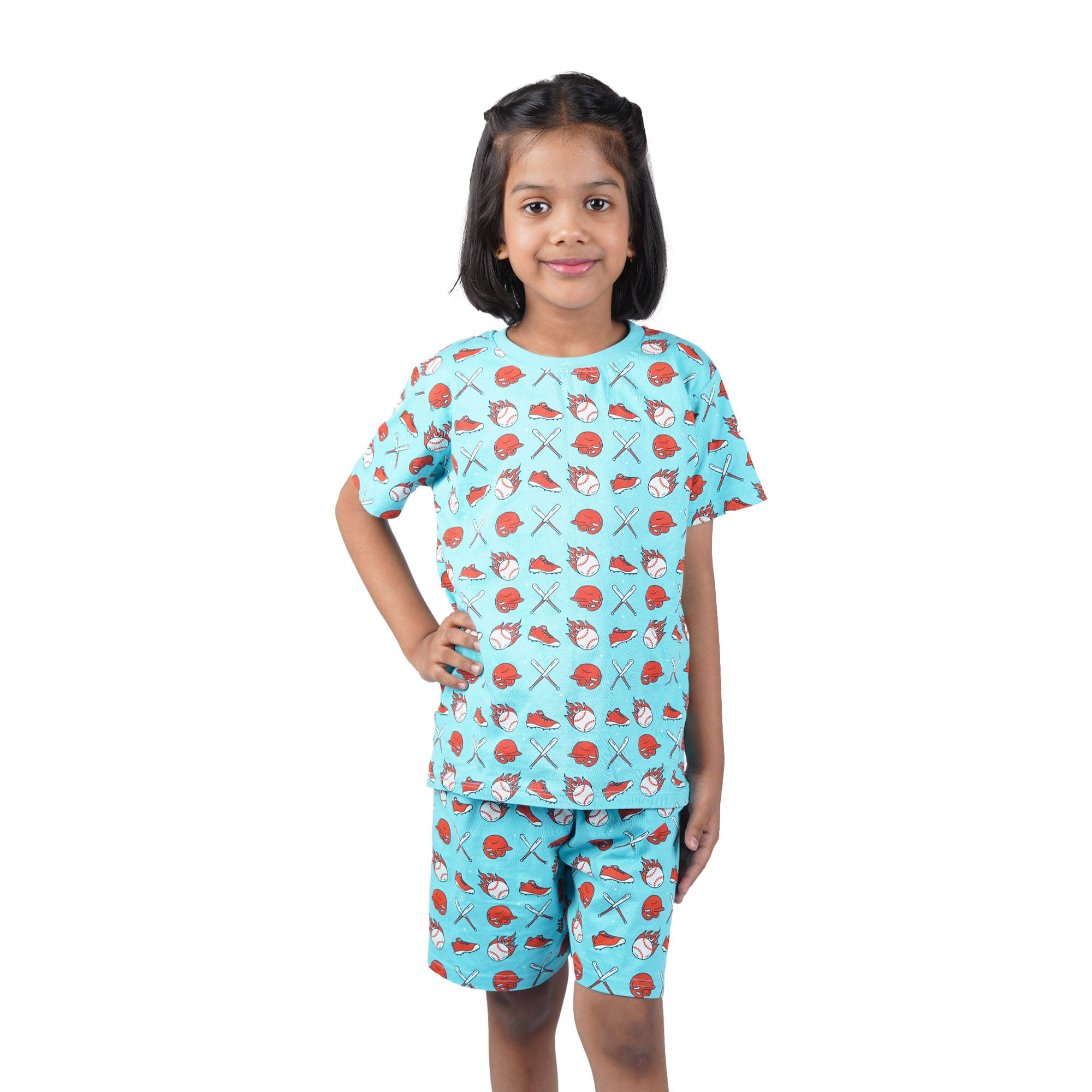     			Kidzee Kingdom Pack of 1 Girls Cotton T-shirt & Shorts ( Light Blue )