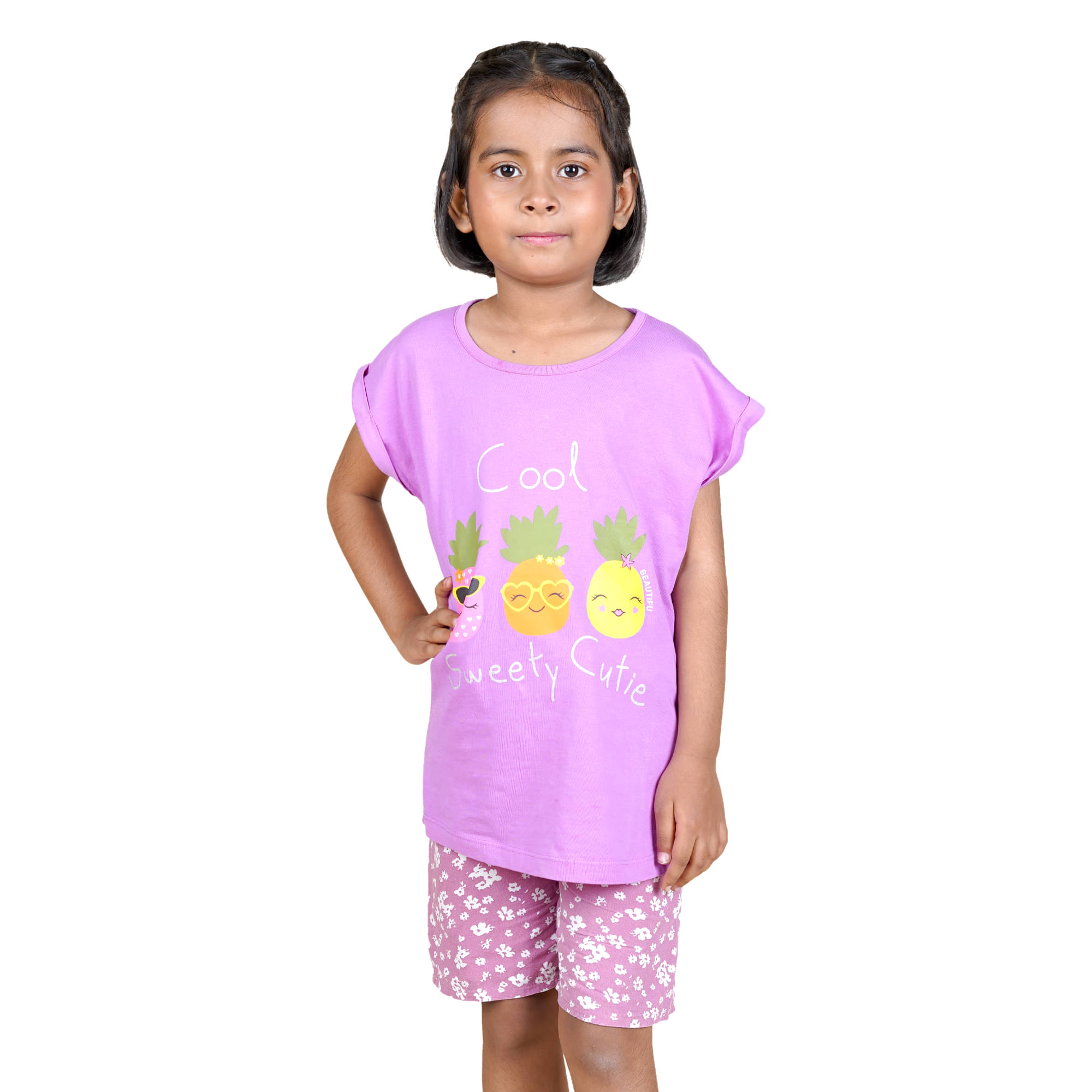    			Kidzee Kingdom Pack of 1 Girls Cotton T-shirt & Shorts ( Purple )