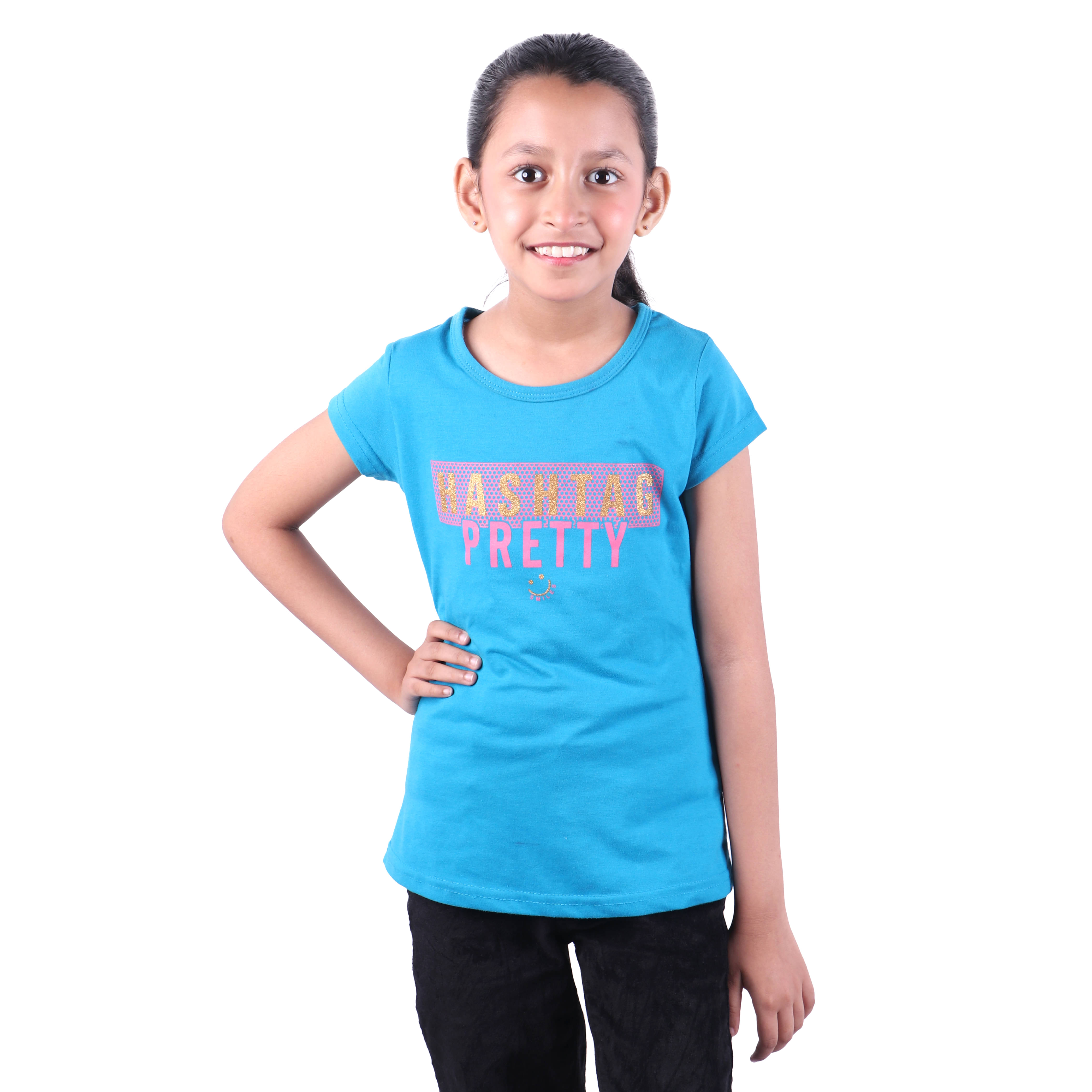     			Kidzee Kingdom Pack of 1 Girls Cotton T-Shirt ( Blue )