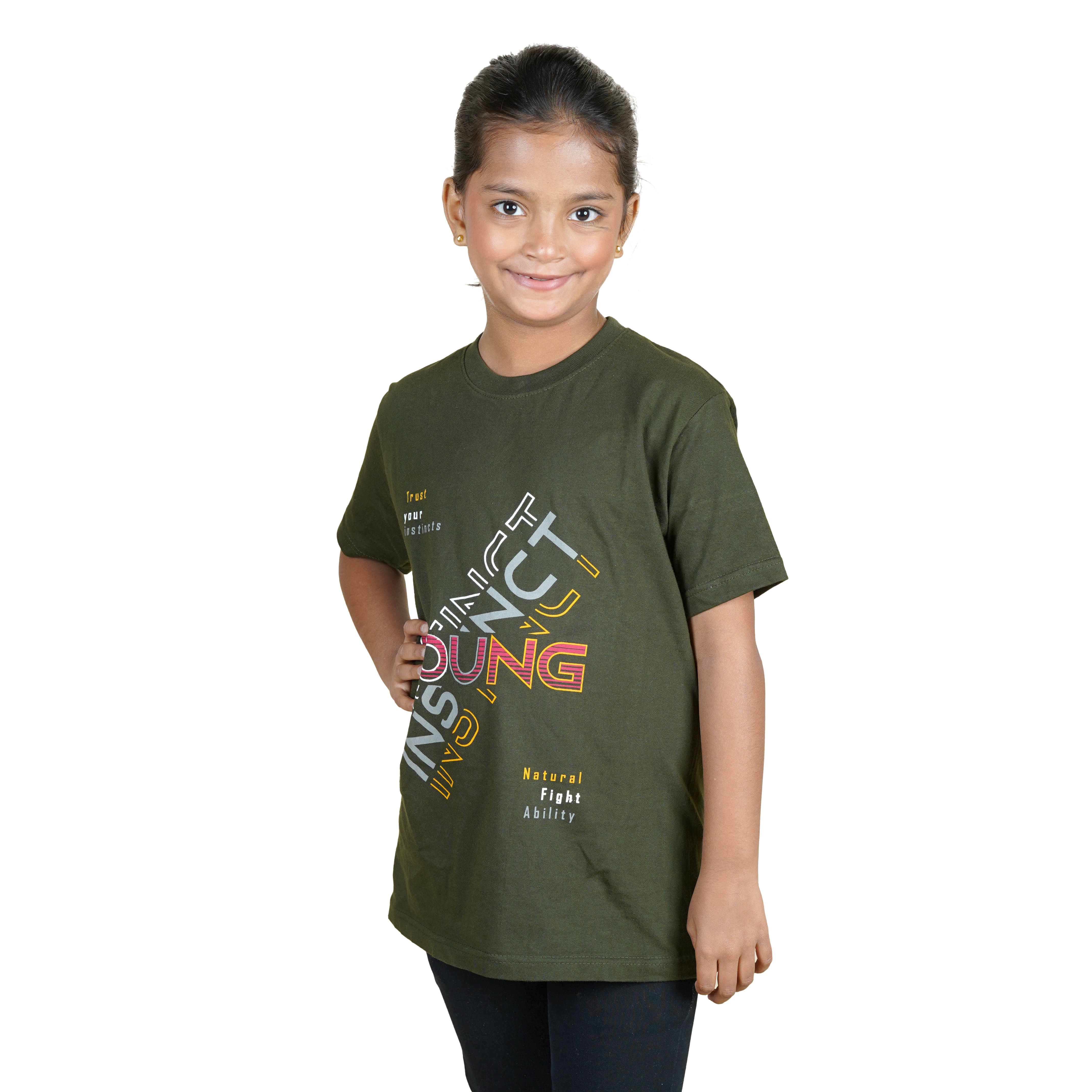     			Kidzee Kingdom Pack of 1 Girls Cotton T-Shirt ( Olive )