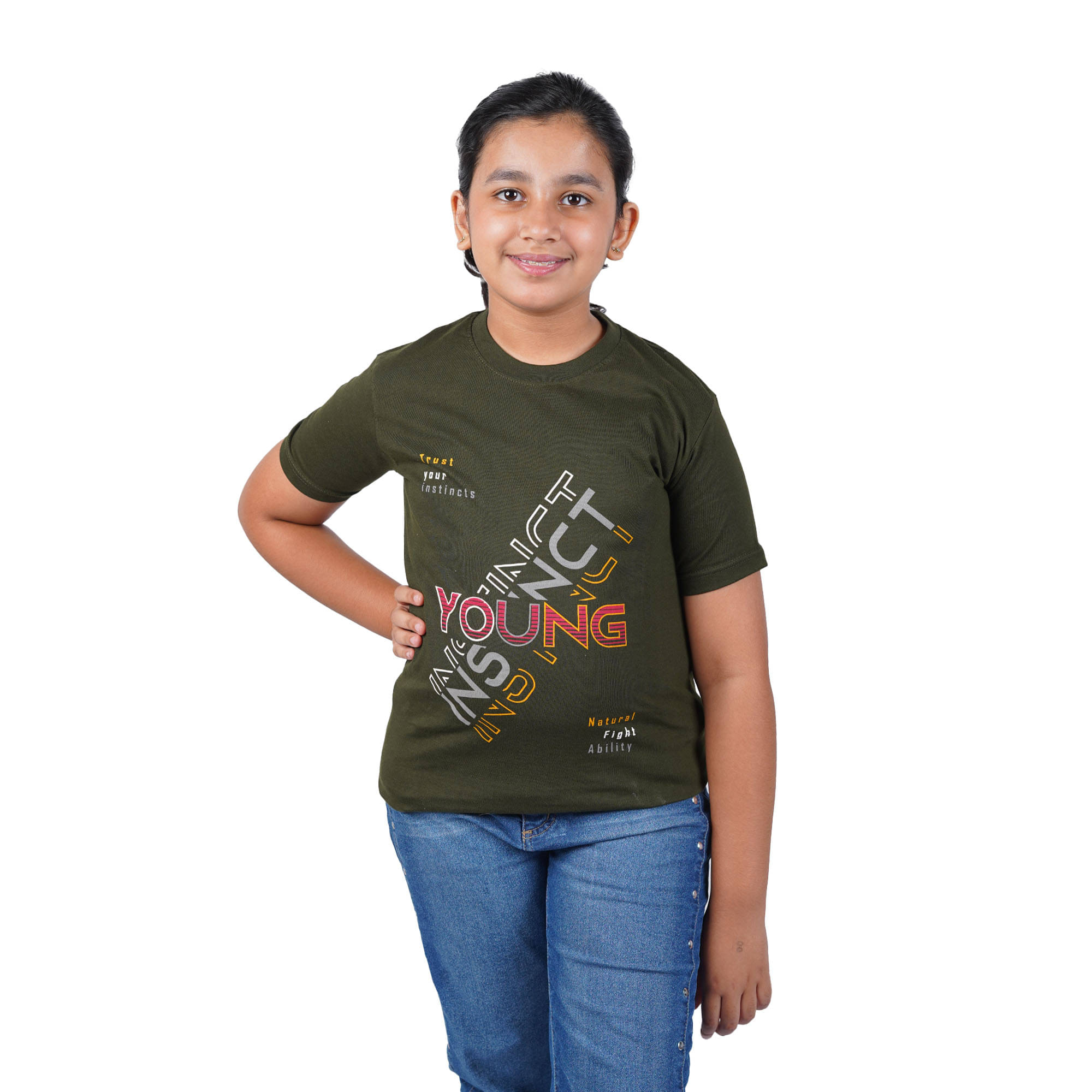     			Kidzee Kingdom Pack of 1 Girls Cotton T-Shirt ( Olive )