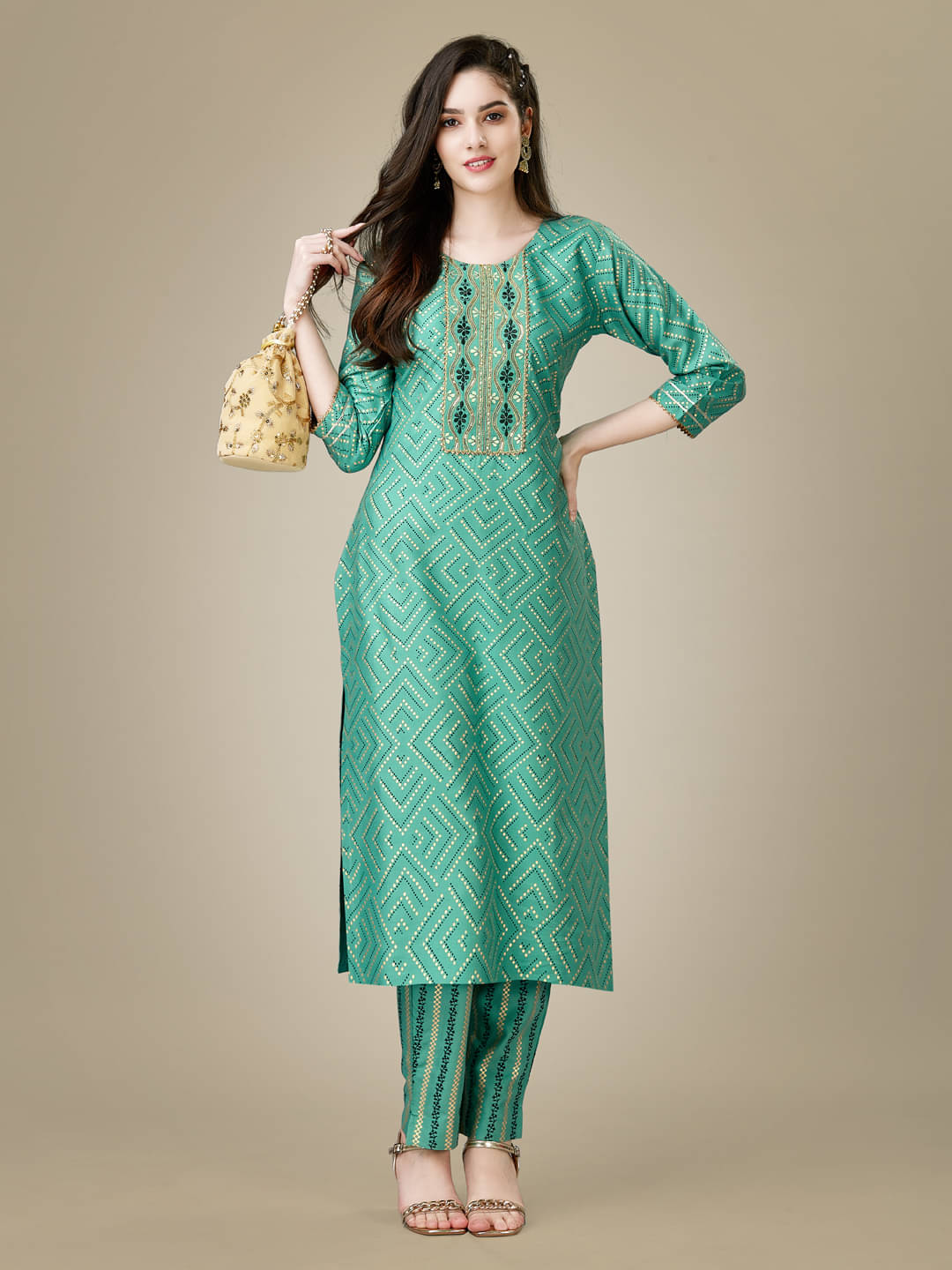 Lady Shopi Women Rayon Embroidered Straight Kurti With Pants ( Sea Green ) Lady Shopi Women Rayon Embroidered Straight Kurti With Pants ( Sea Green )