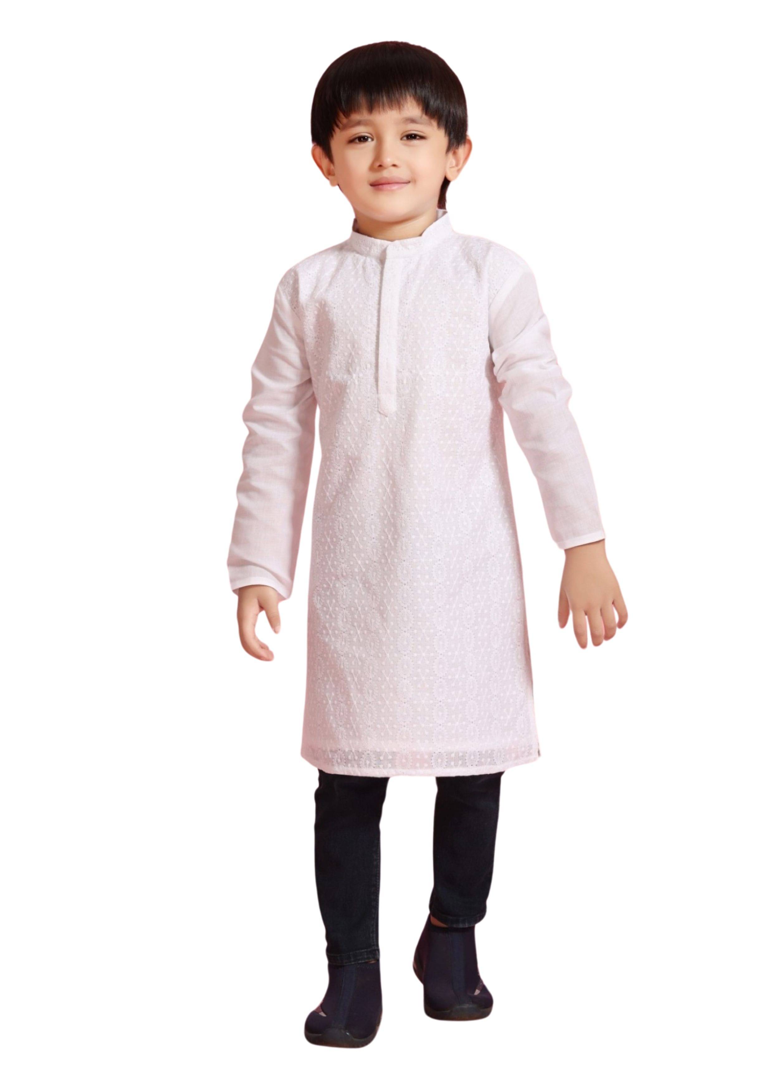     			MASTARANG Boys Rayon Solid Pattern Kurta ( White , Pack of 1 )