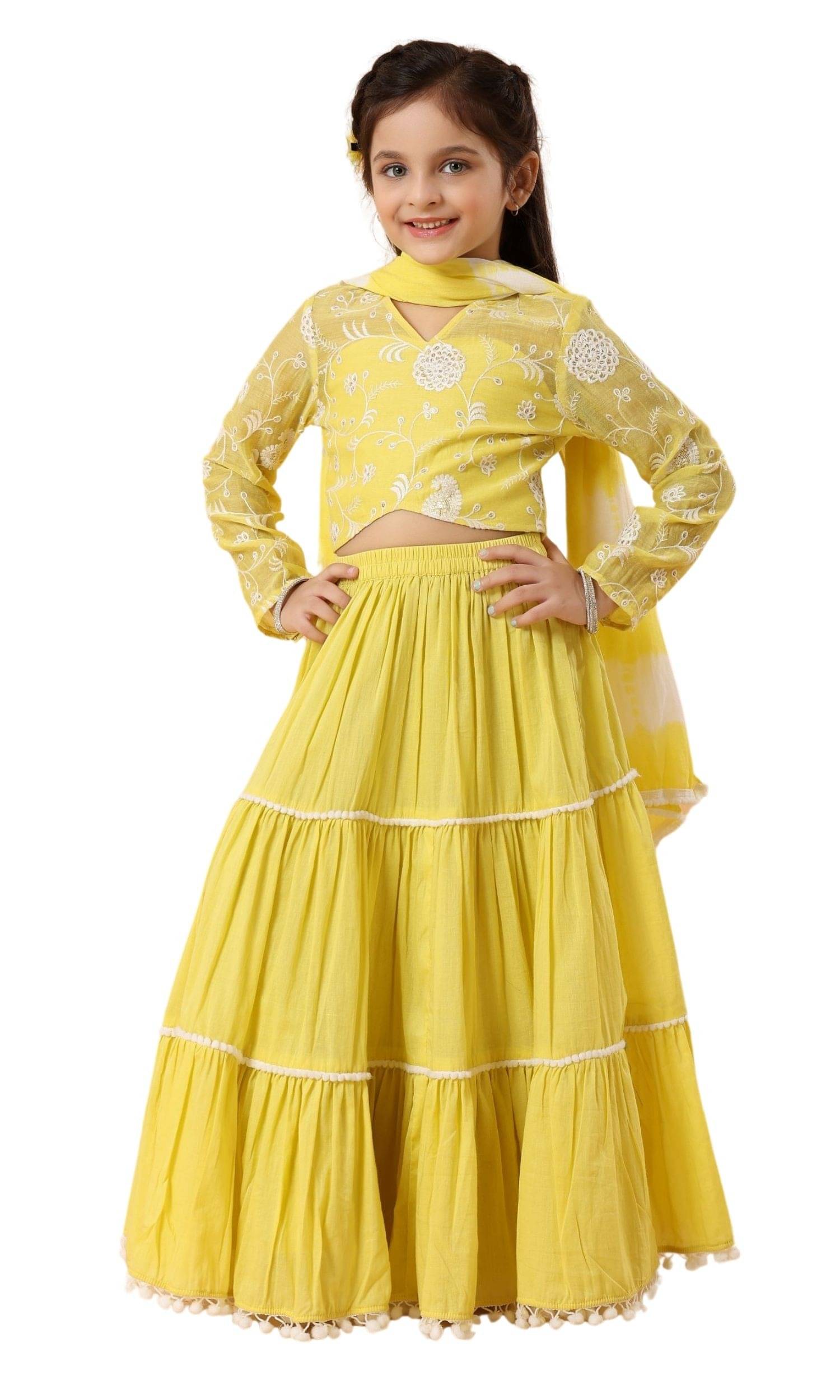     			MASTARANG Cotton Lehenga Choli Set For Girls ( Pack of 1 , Yellow )
