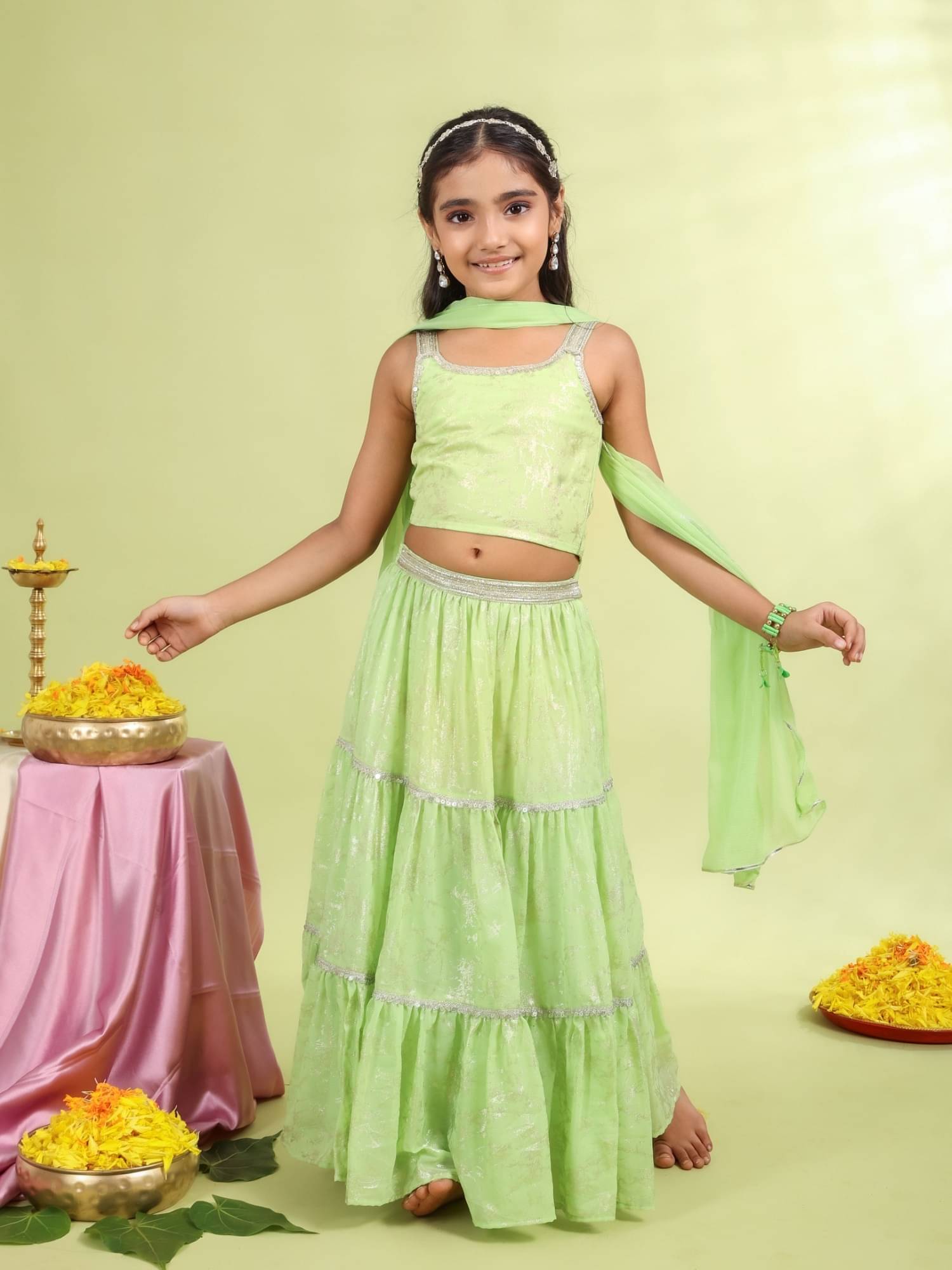     			MASTARANG Georgette Lehenga Choli Set For Girls ( Pack of 1 , Lime Green )