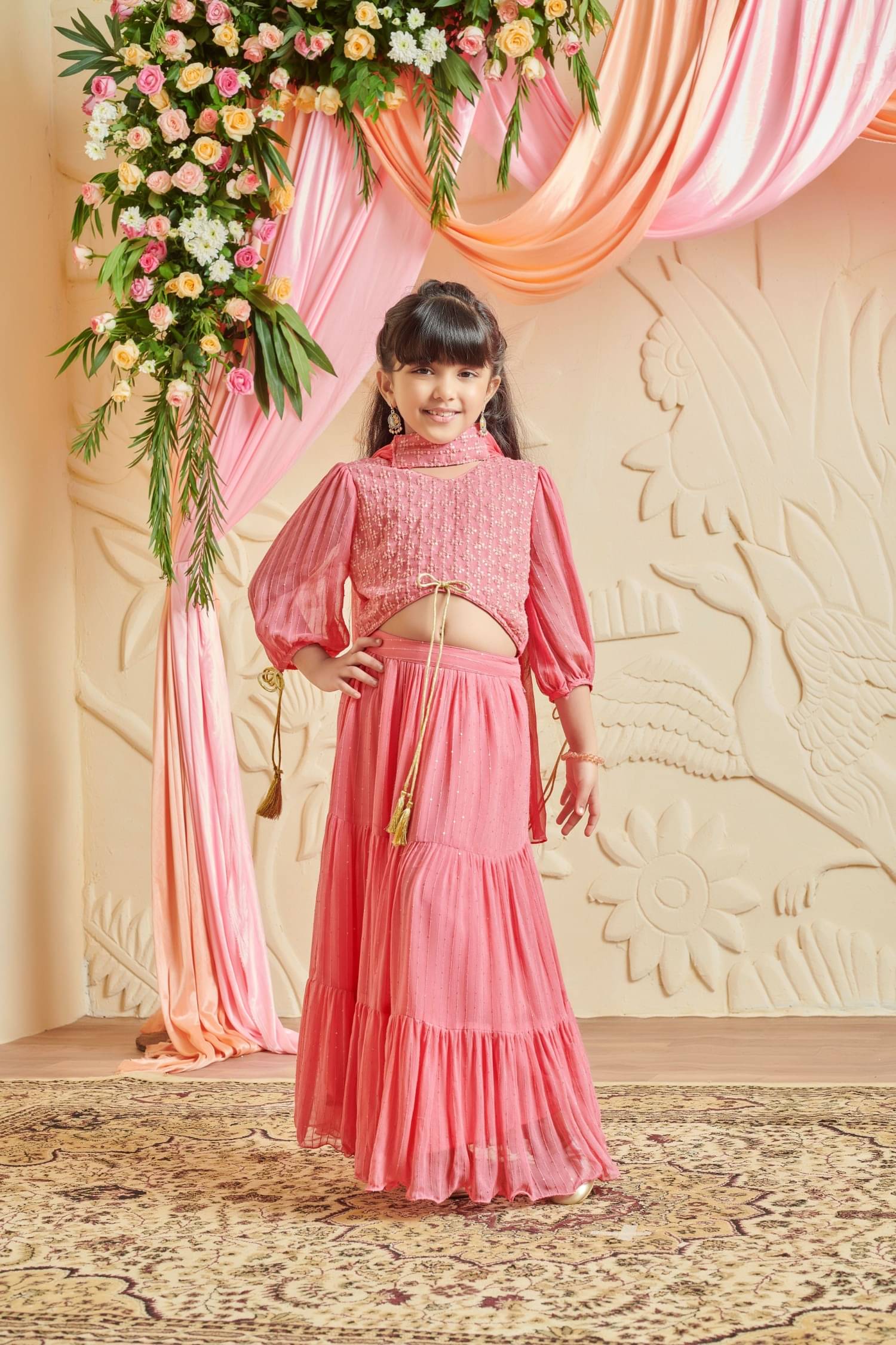     			MASTARANG Georgette Lehenga Choli Set For Girls ( Pack of 1 , Pink )