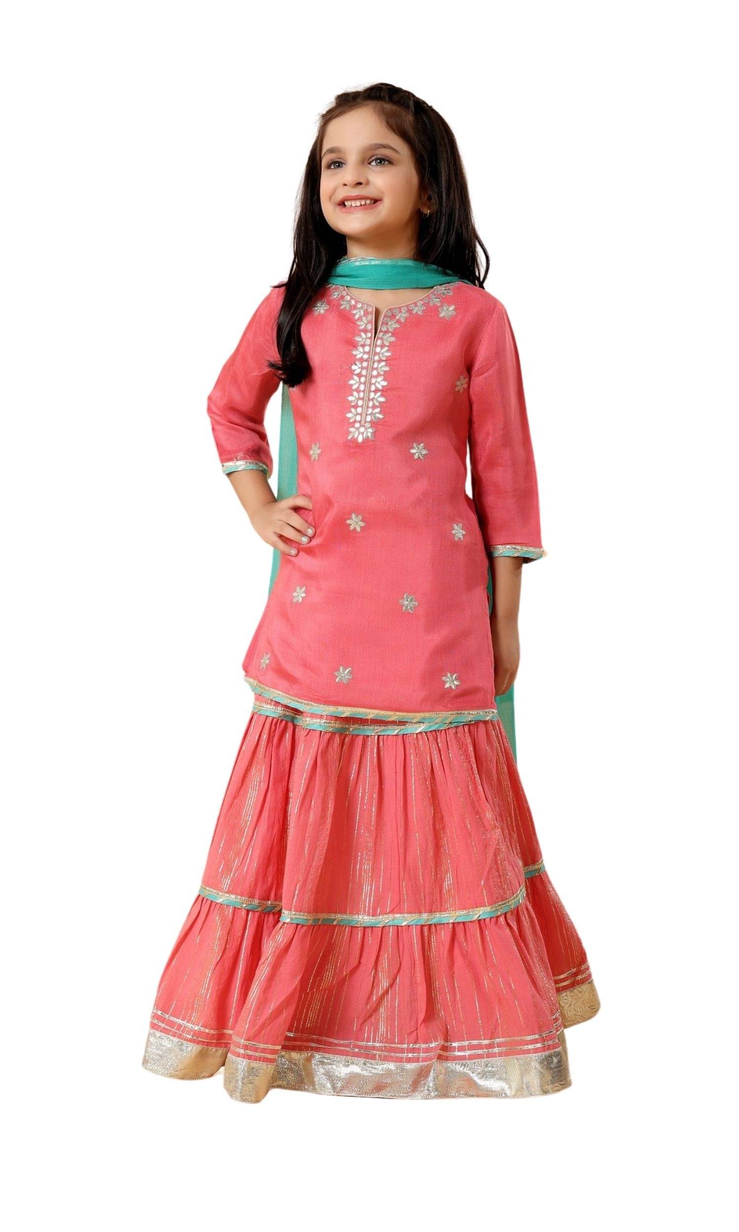     			MASTARANG Girls Polyester Kurti with Sharara ( Pack of 1 , Pink )